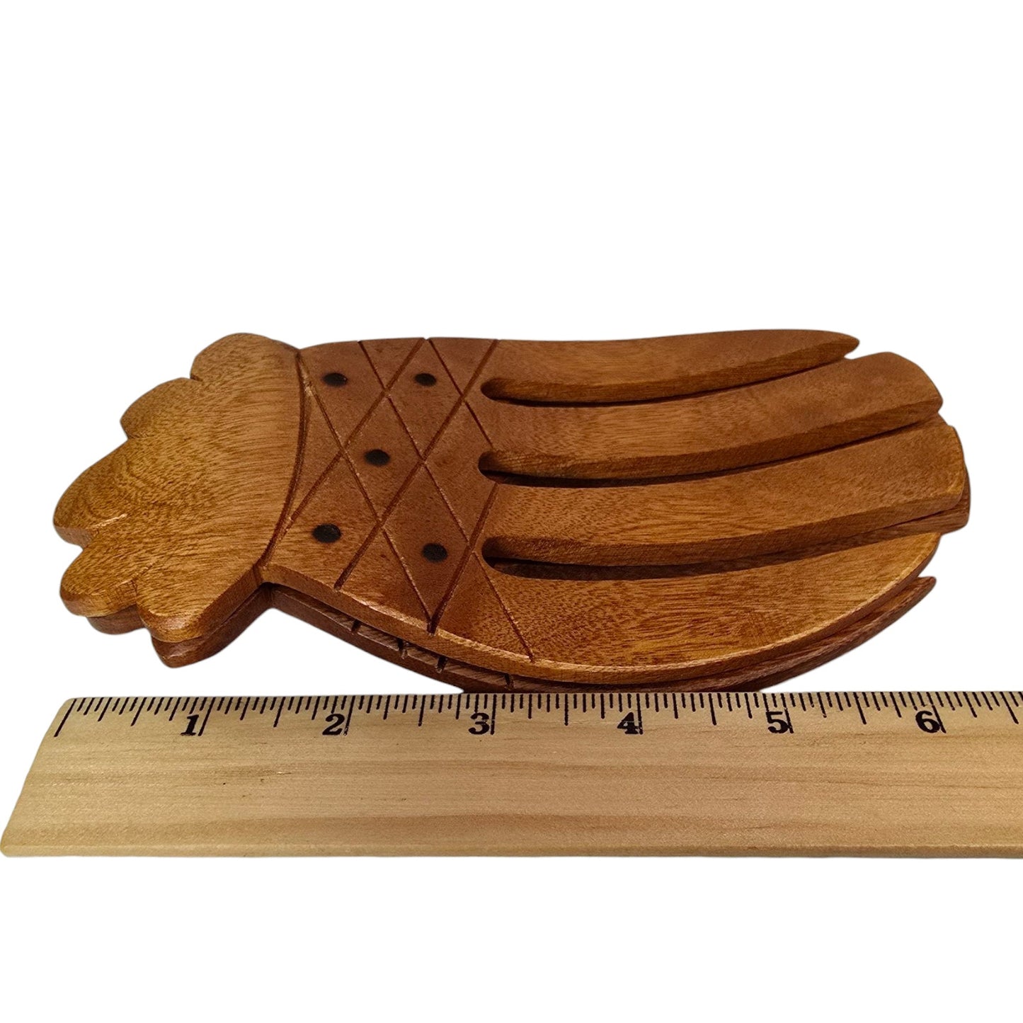 3 Pc Vintage Wooden Salad Bowl with Tongs marked Kamani Woods