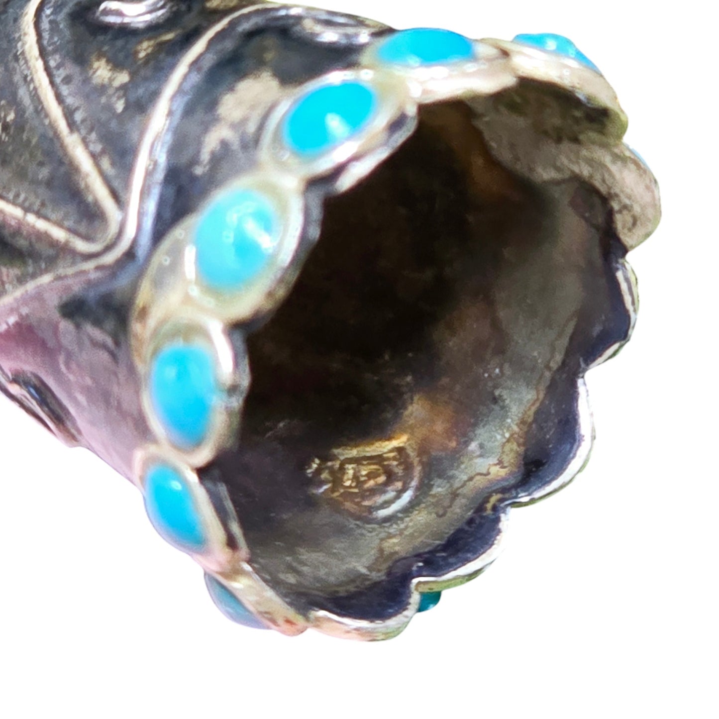 925 Sterling Silver Thimble with Turquoise Cabochon Marked Made in Mexico