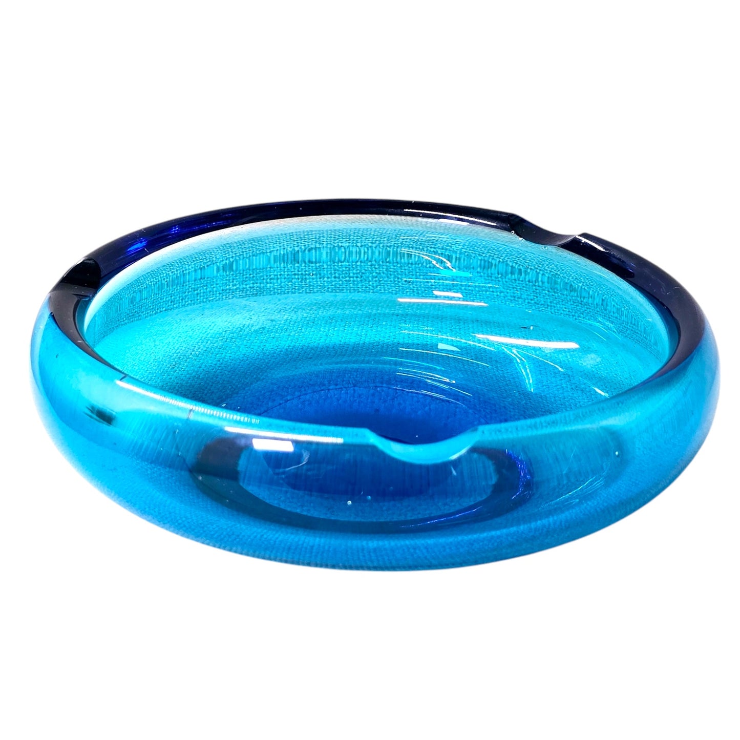 Beautiful MCM Blue Glass Ashtray Trinket Dish