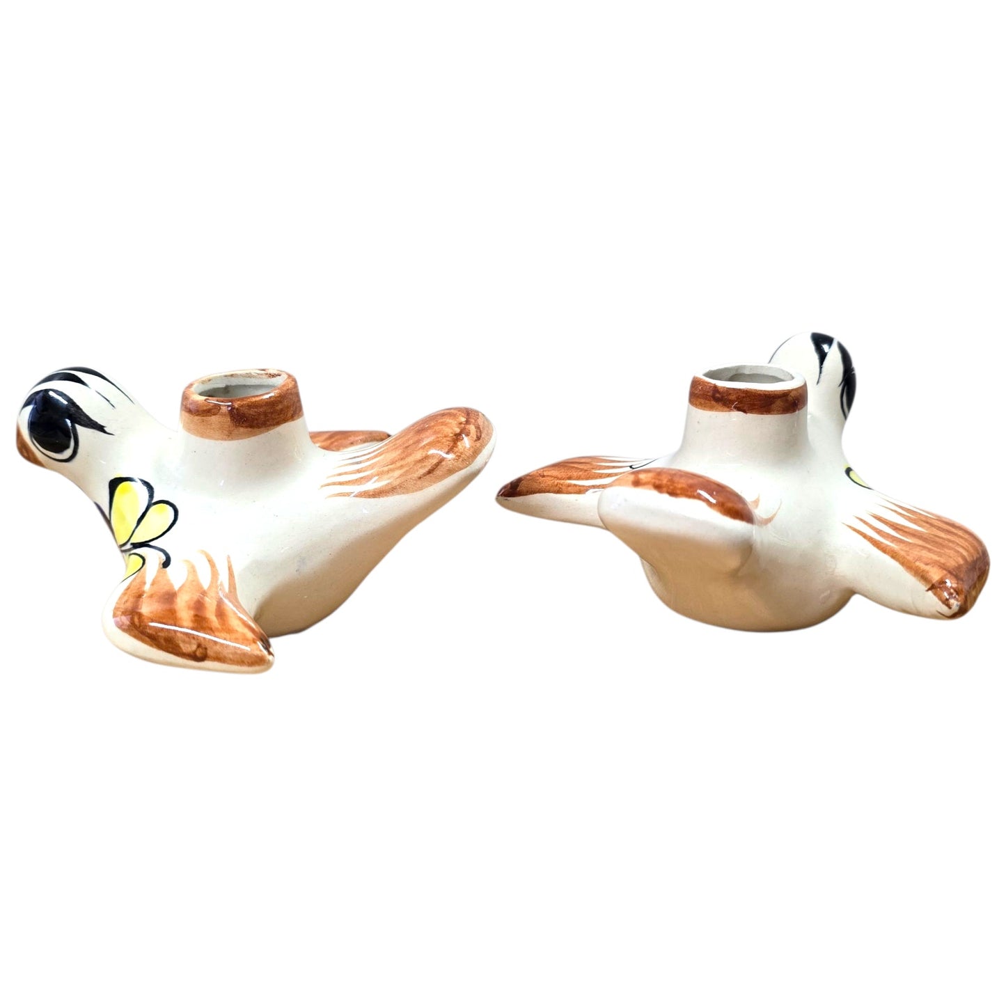 Vintage Talavera Pottery Bird Candle Holders Pair Hand Painted Mexico Folk Art
