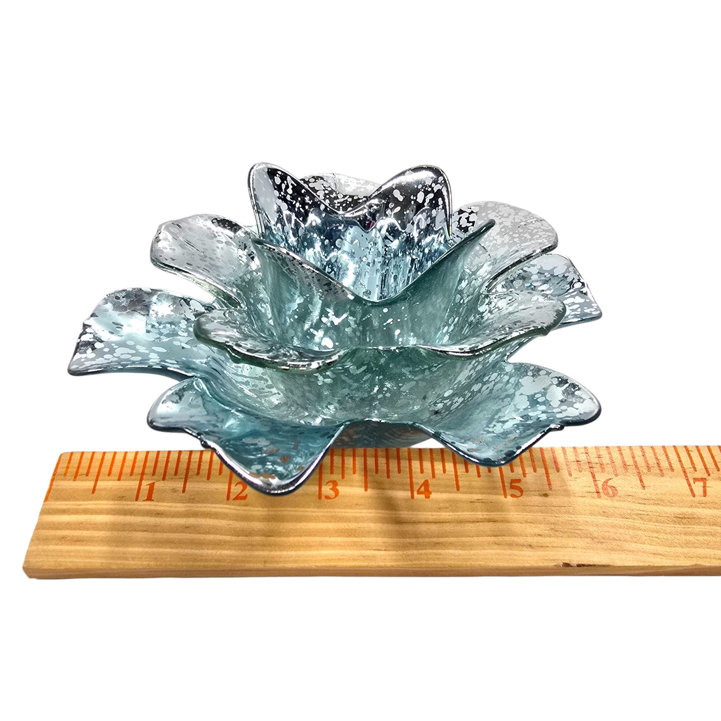 Aqua Silver Mercury Glass Lotus Bowl Glam Candle Holder Centerpiece Decor
