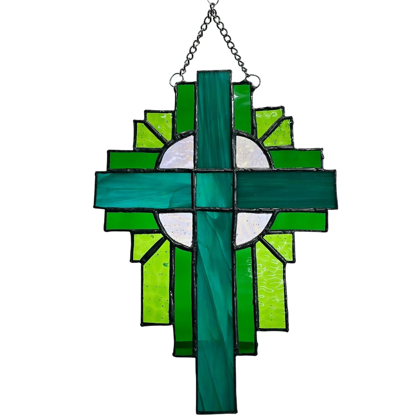 Stained Glass Cross Sun Catcher, Green Glass Cross, Easter Decor