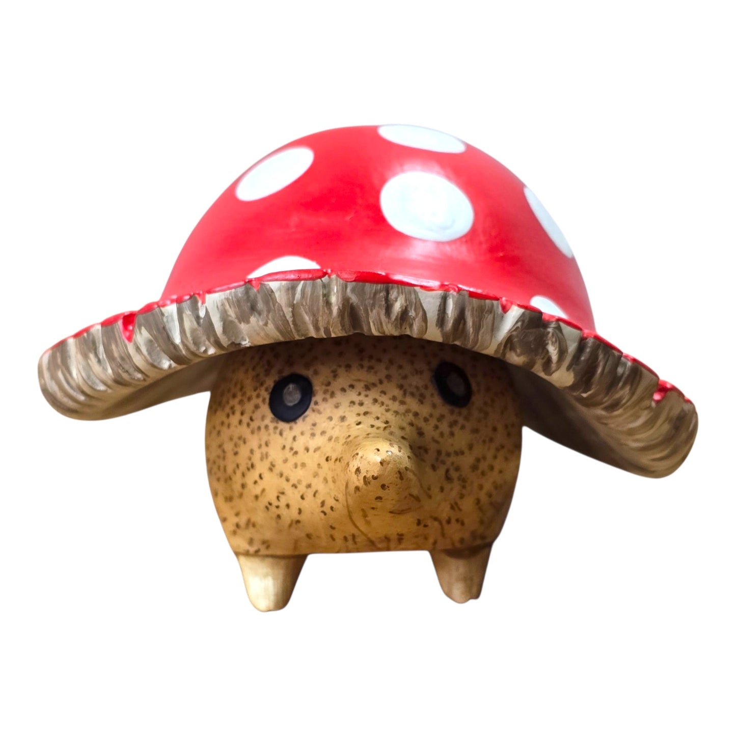 DCUK Wooden Hedgehog Mushroom Toadstool Cap Hand Carved Painted Figurine