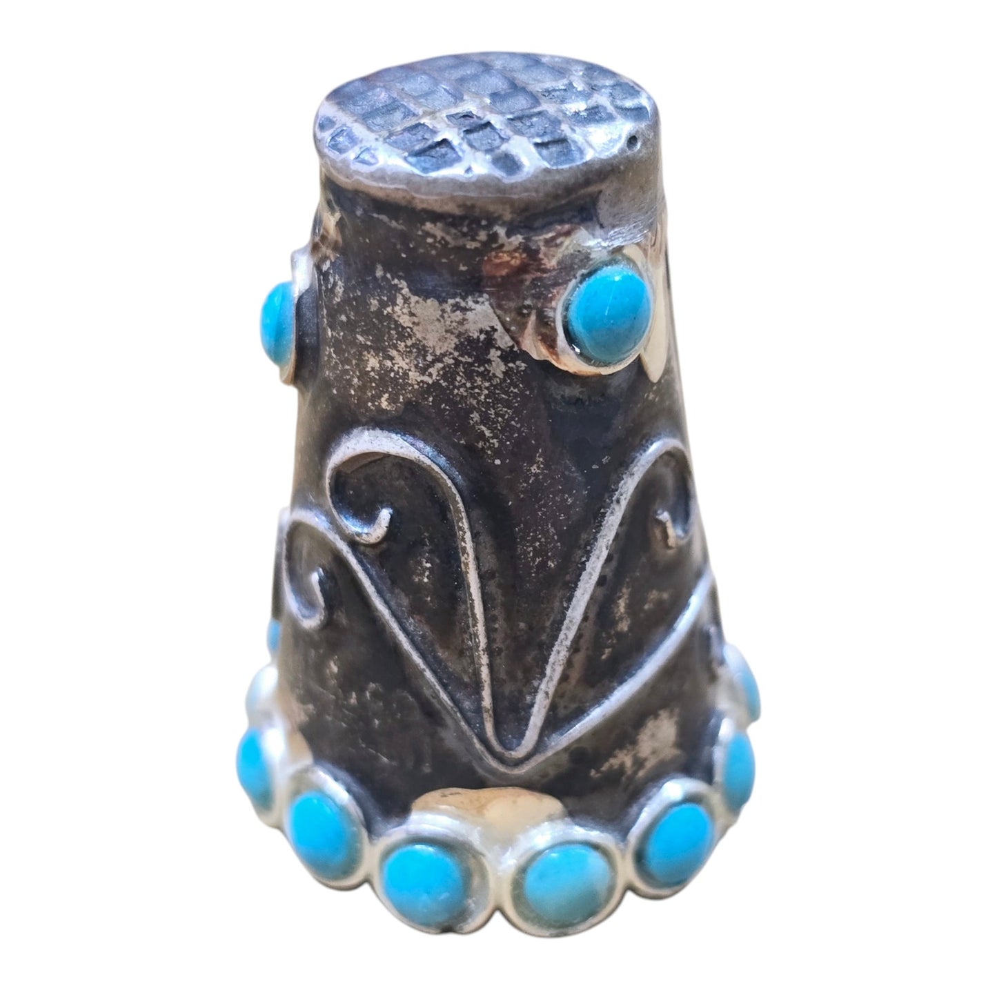 925 Sterling Silver Thimble with Turquoise Cabochon Marked Made in Mexico