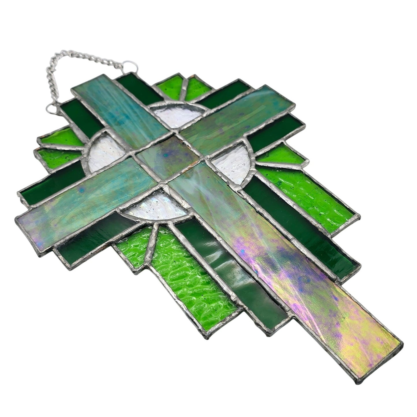 Stained Glass Cross Sun Catcher, Green Glass Cross, Easter Decor
