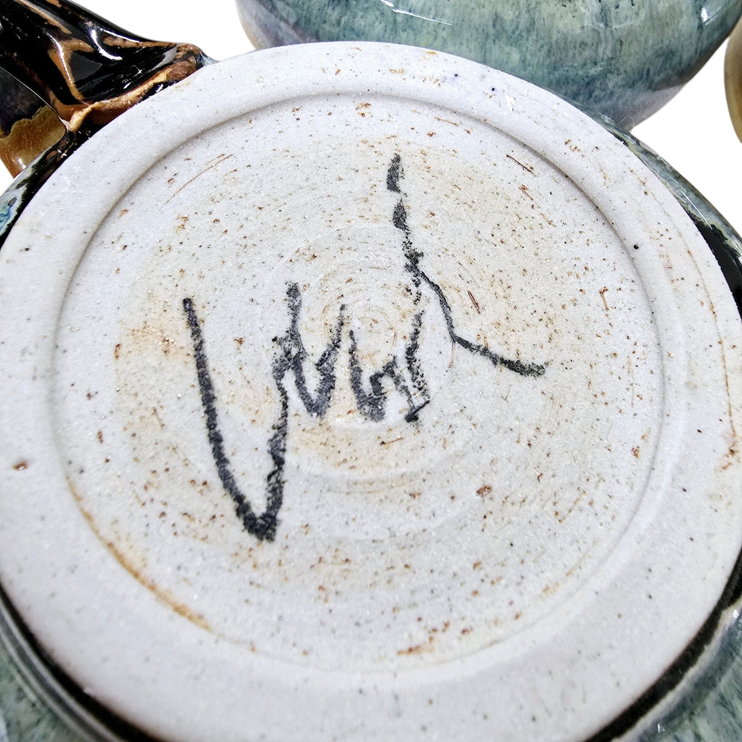 Set of 4 Signed Studio Art Pottery Drip Glaze Stoneware Soup Mug with Handle Coffee / Cappuccino Mug