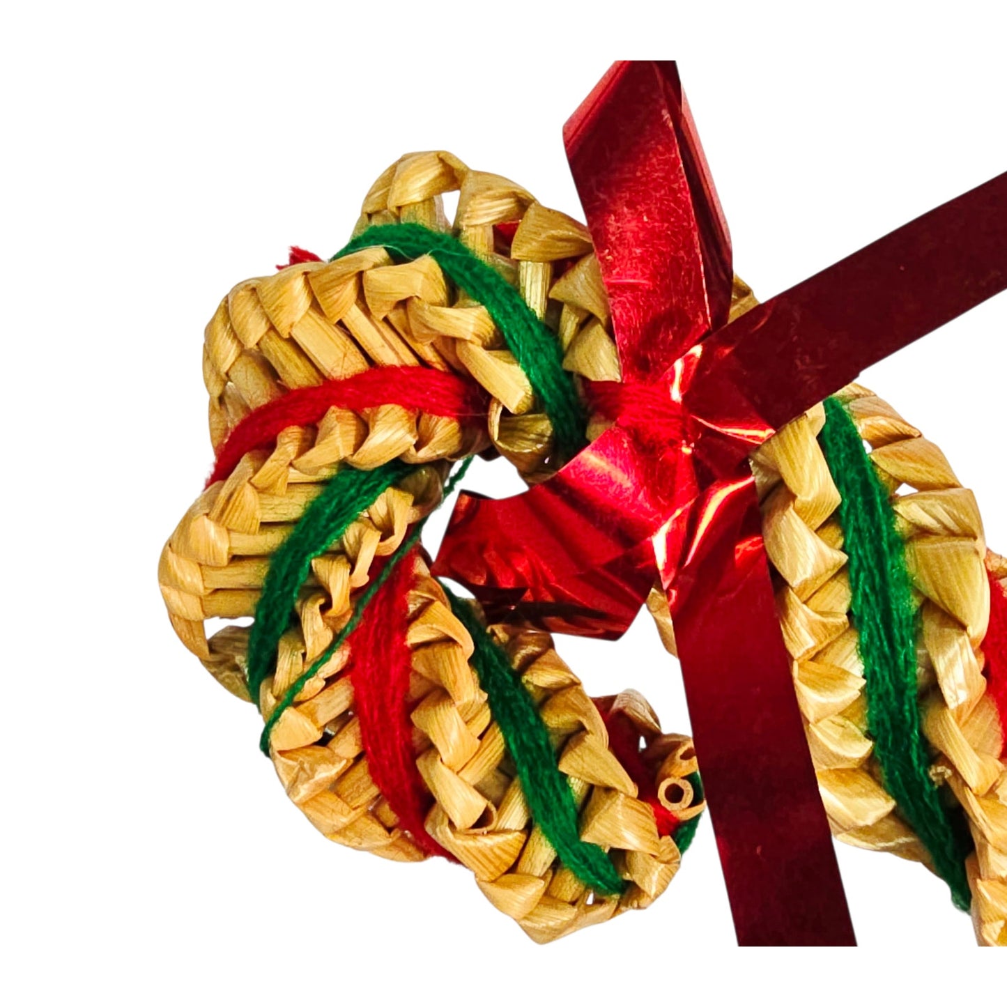 Vtg Folk Art Mexican Siral Woven Christmas Ornaments Set of 2 Tree & Candy Cane