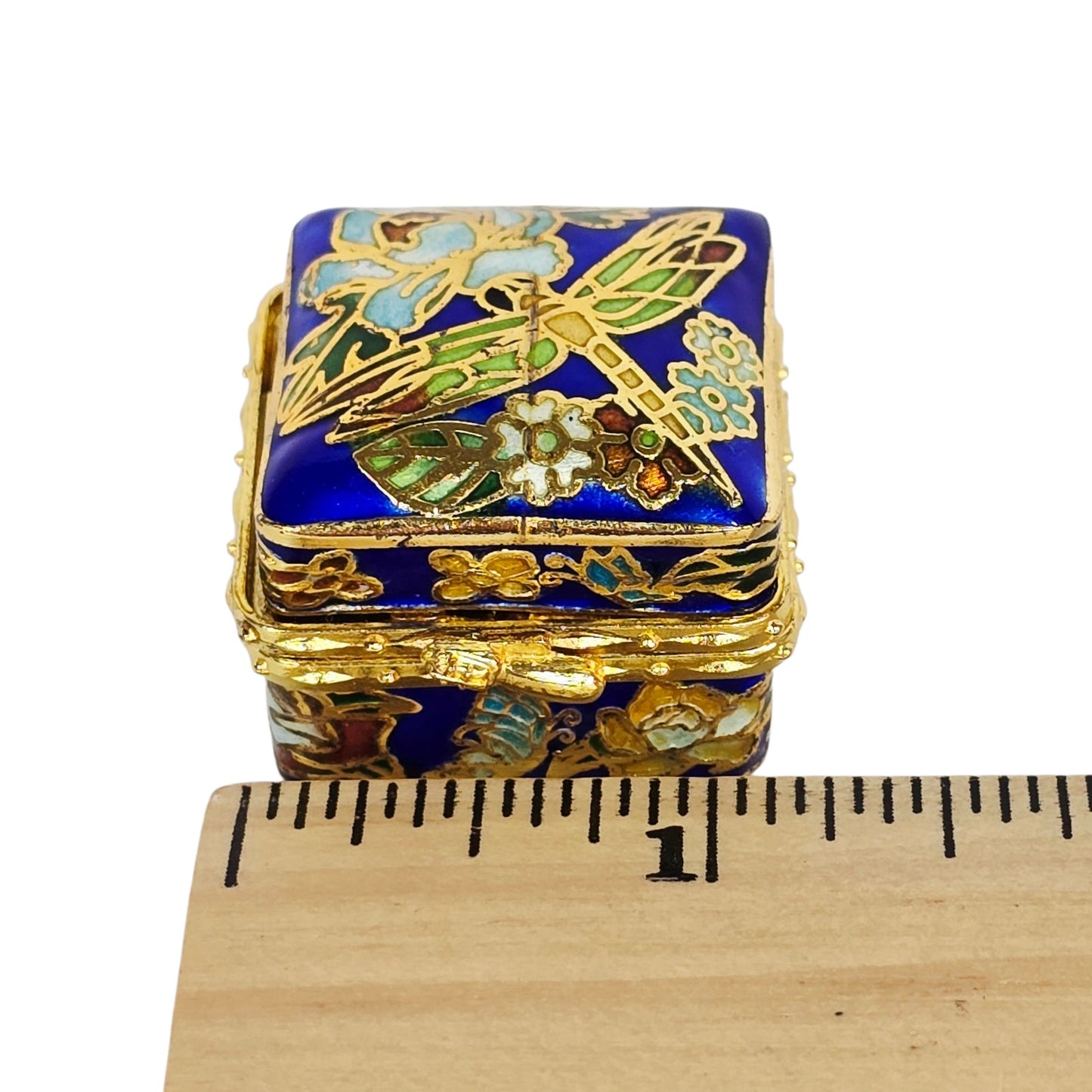 Vintage Cloisonne Trinket Box, Dragonfly & Floral Design