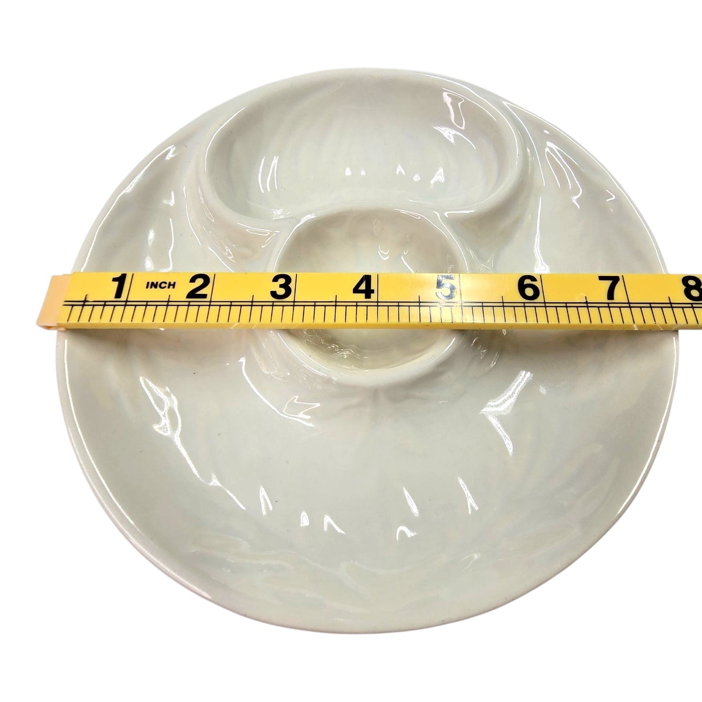 Vtg USA Pottery Artichoke Dish White Ceramic Divided 7.75" Serving Plate