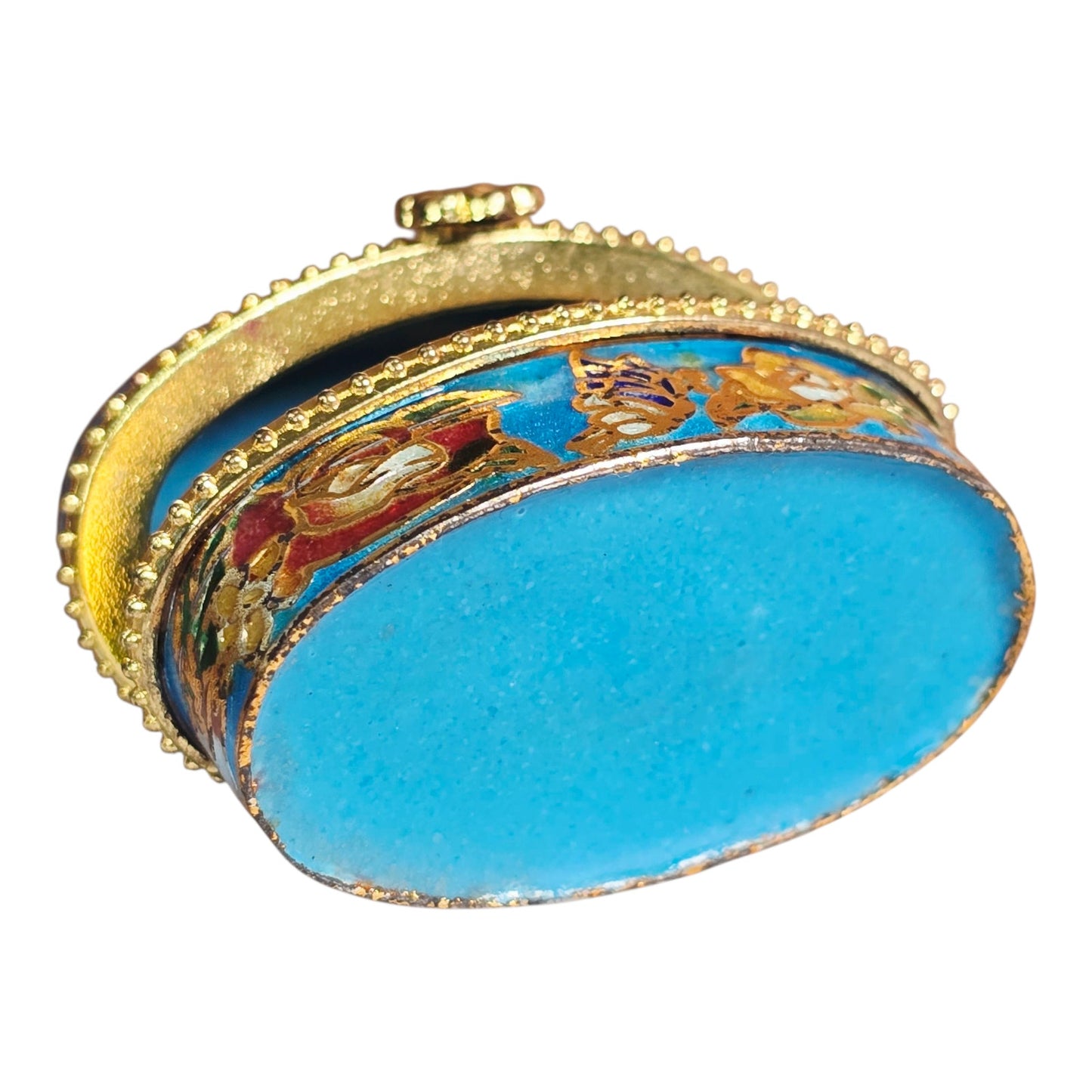 Vintage Cloisonne Trinket Box - Hummingbird & Flowers