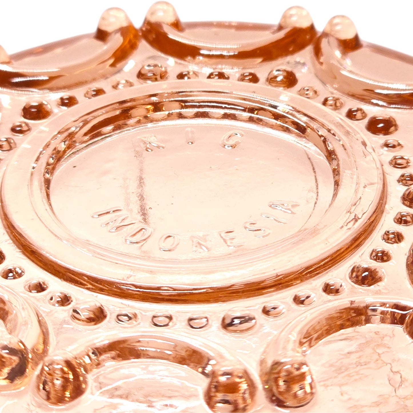 Vintage Indonesian Pink Glass Trinket Dish Oyster Pearl Pattern