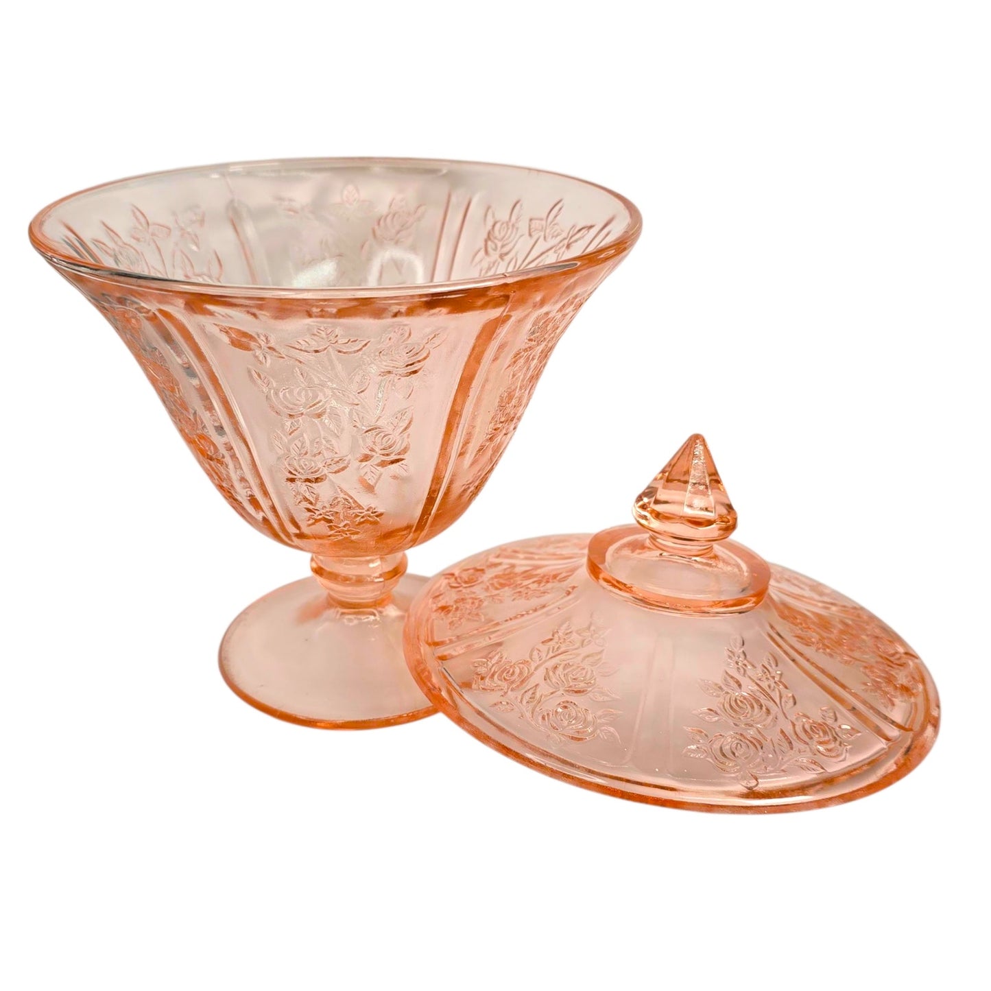 Vintage Sharon Pink Rose Lidded Compote Federal Glass, Pink Depression Glass