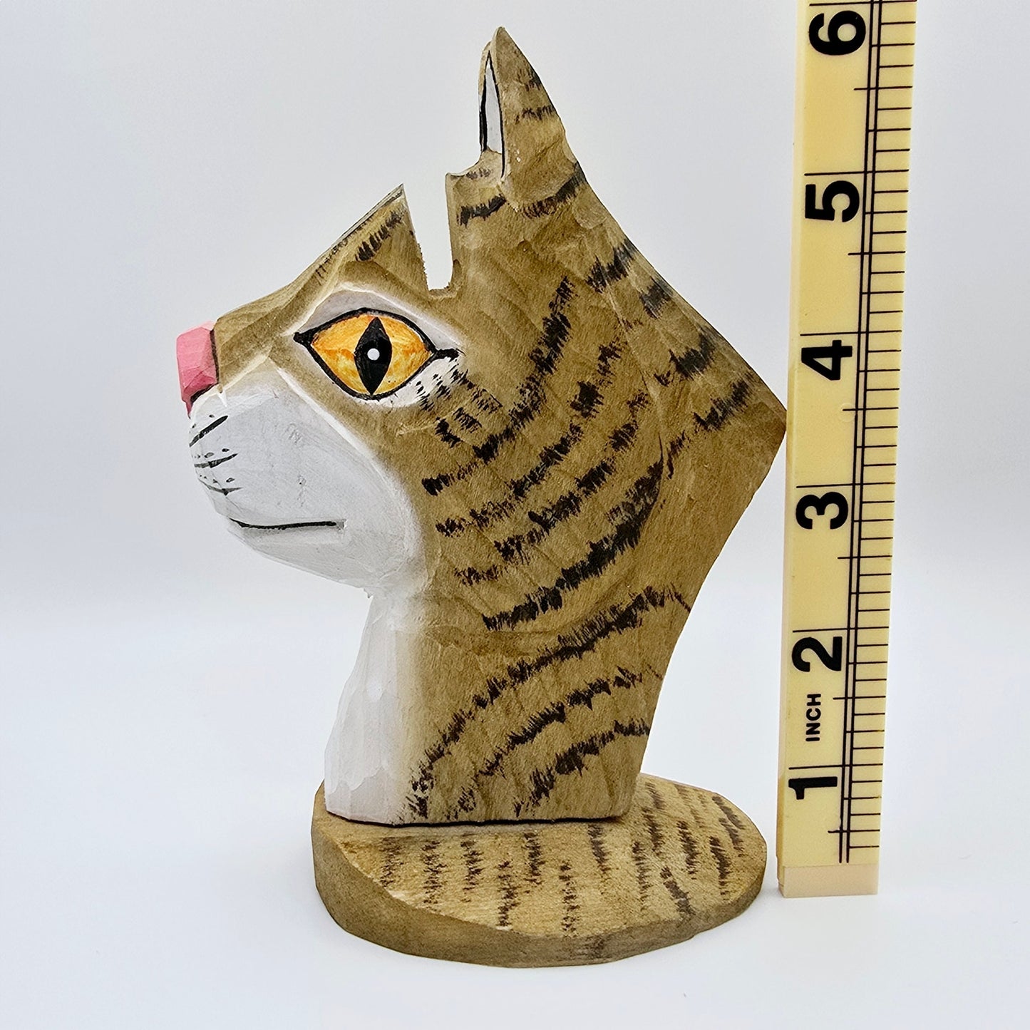 Wood Carved Orange Tabby Cat Eyeglasses Holder, Glasses Holder