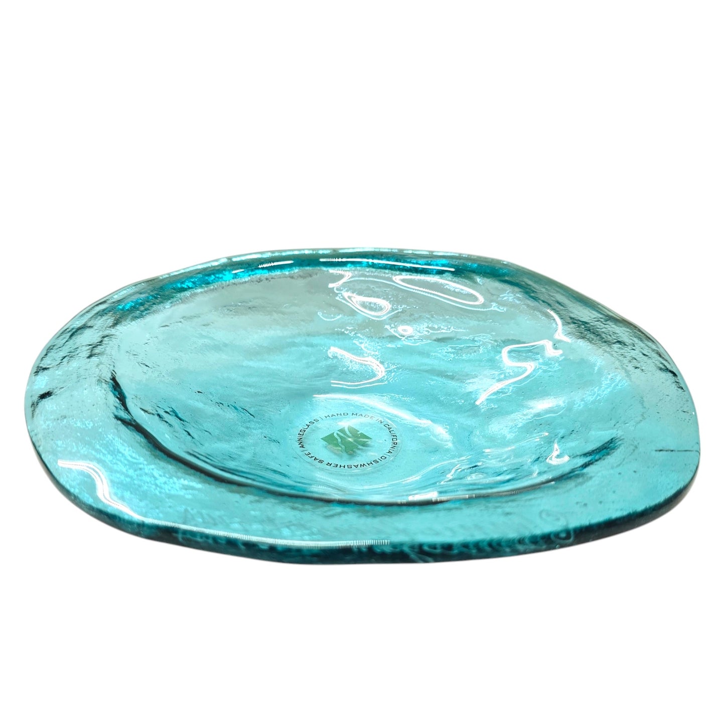 Annieglass Oval Platter, Leaf Dish Handcrafted Artisan Glass Made in USA, Textured Ribbed Glass