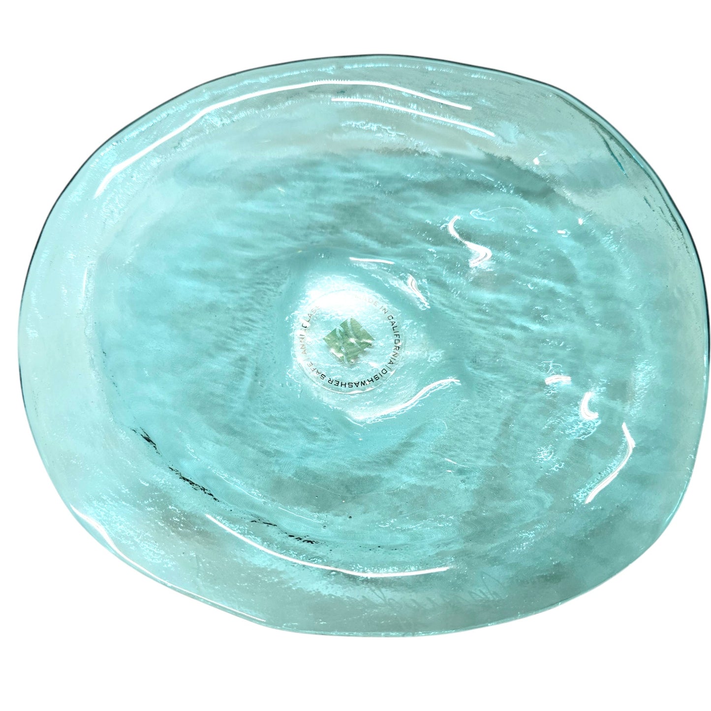Annieglass Oval Platter, Leaf Dish Handcrafted Artisan Glass Made in USA, Textured Ribbed Glass