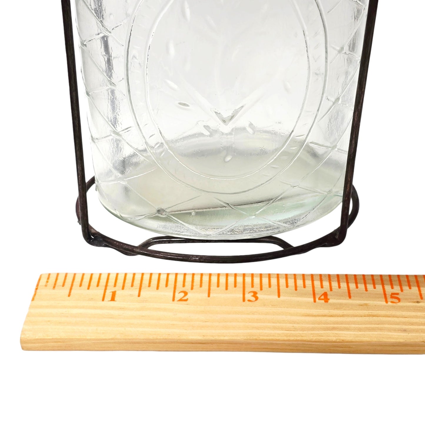 Rustic Farmhouse Glass Floral Vase with Fixed Flower Frog Lid & Wire Caddy