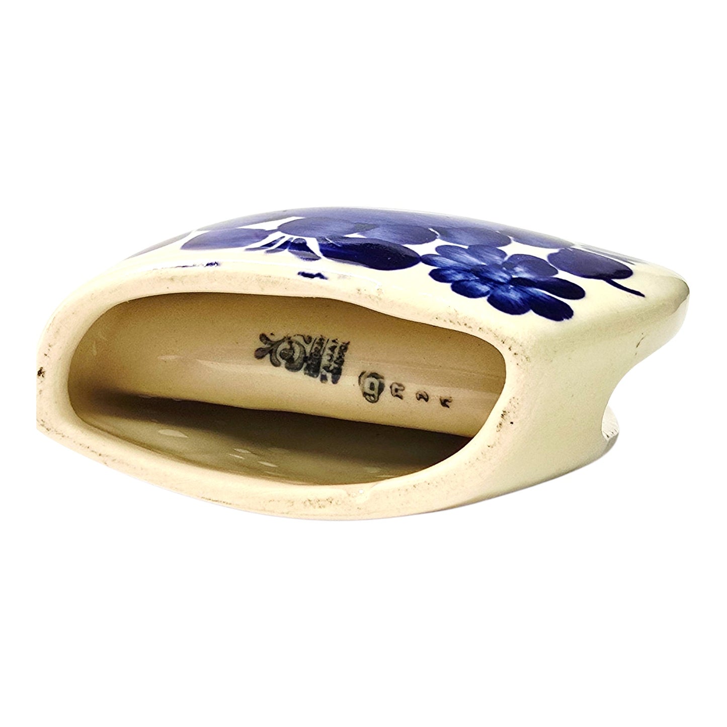 Vintage Polish Pottery Napkin Holder Letter Holder Blue Floral Design Marked