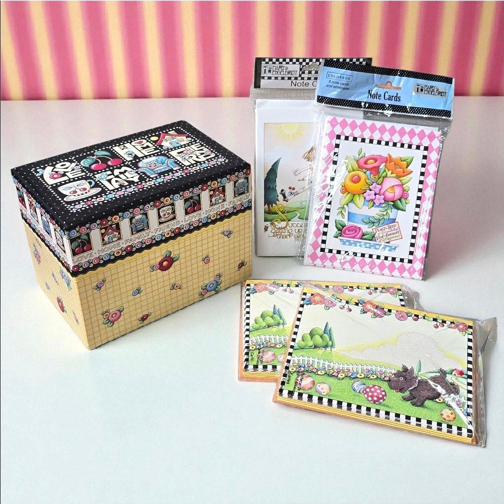 Mary Engelbreit Note Cards LOT with Card Storage Box