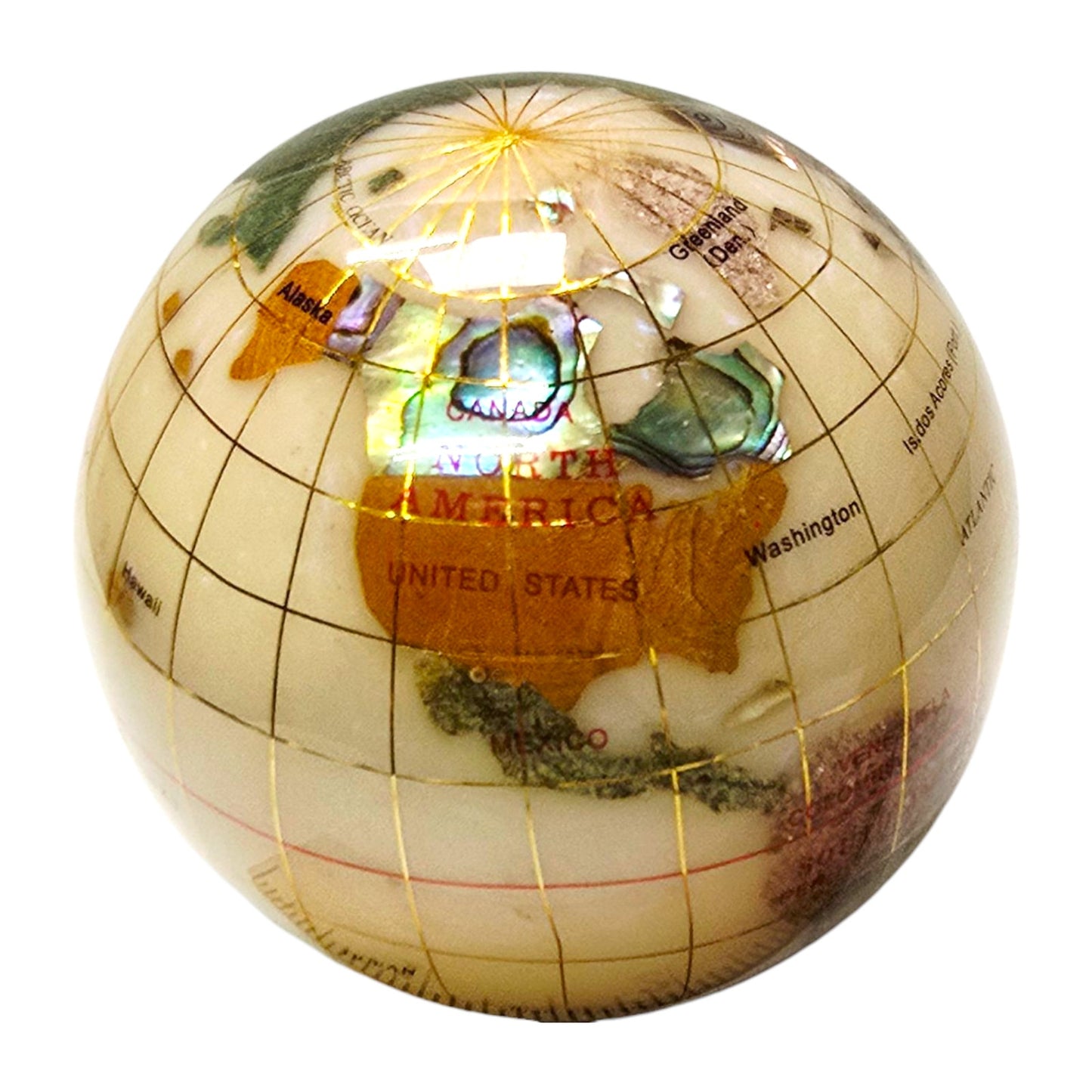 Vintage Gemstone Inlay World Globe Earth Paperweight