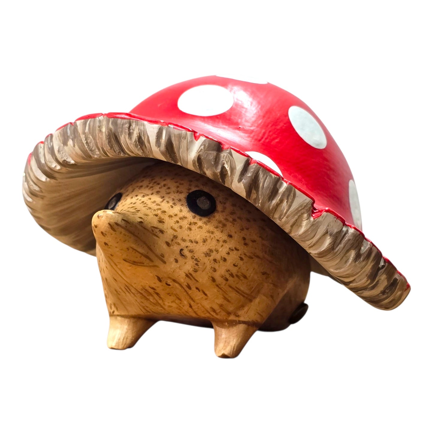 DCUK Wooden Hedgehog Mushroom Toadstool Cap Hand Carved Painted Figurine