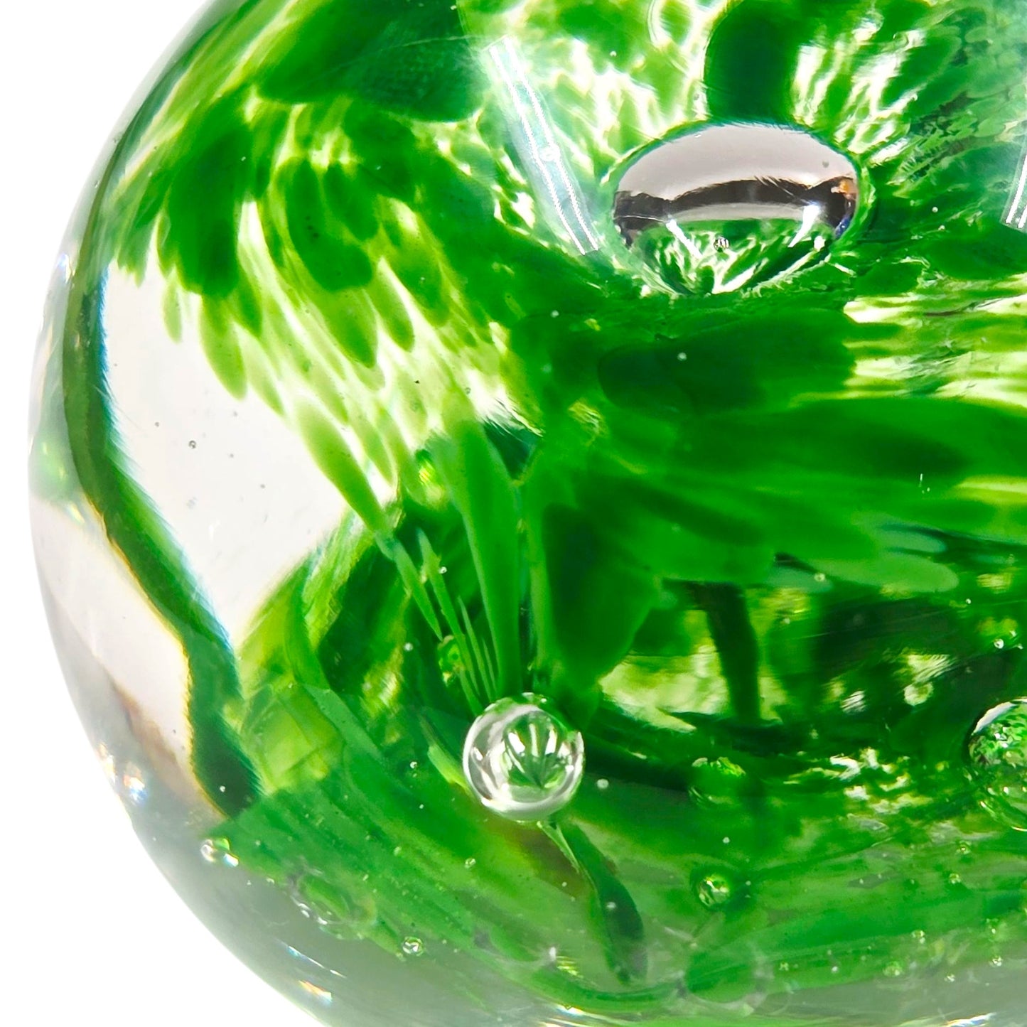 Hand-Blown Art Glass Paperweight, Green Flower Swirl AS IS Imperfection