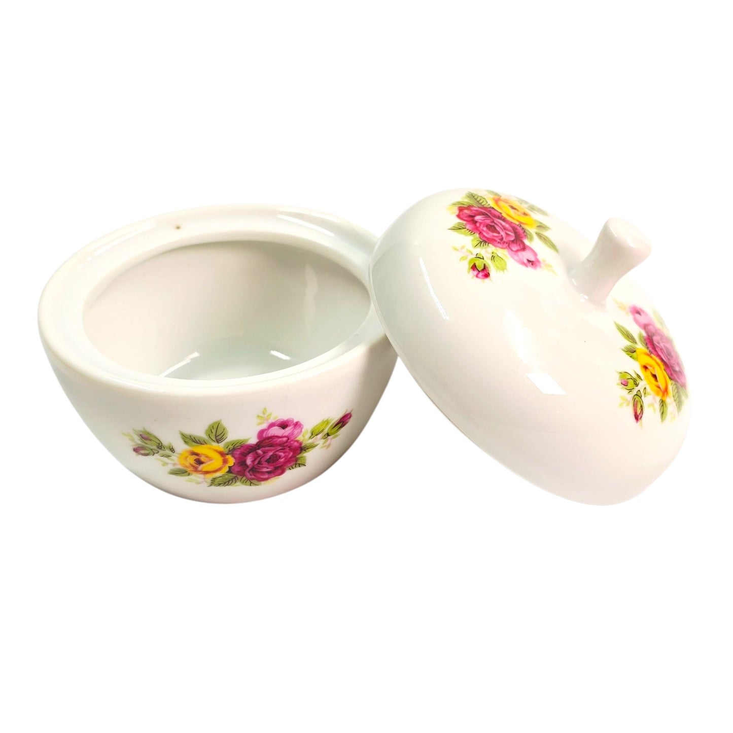 Vintage Porcelain Apple Trinket Box Jewelry Box Lidded Rose Floral Flowers