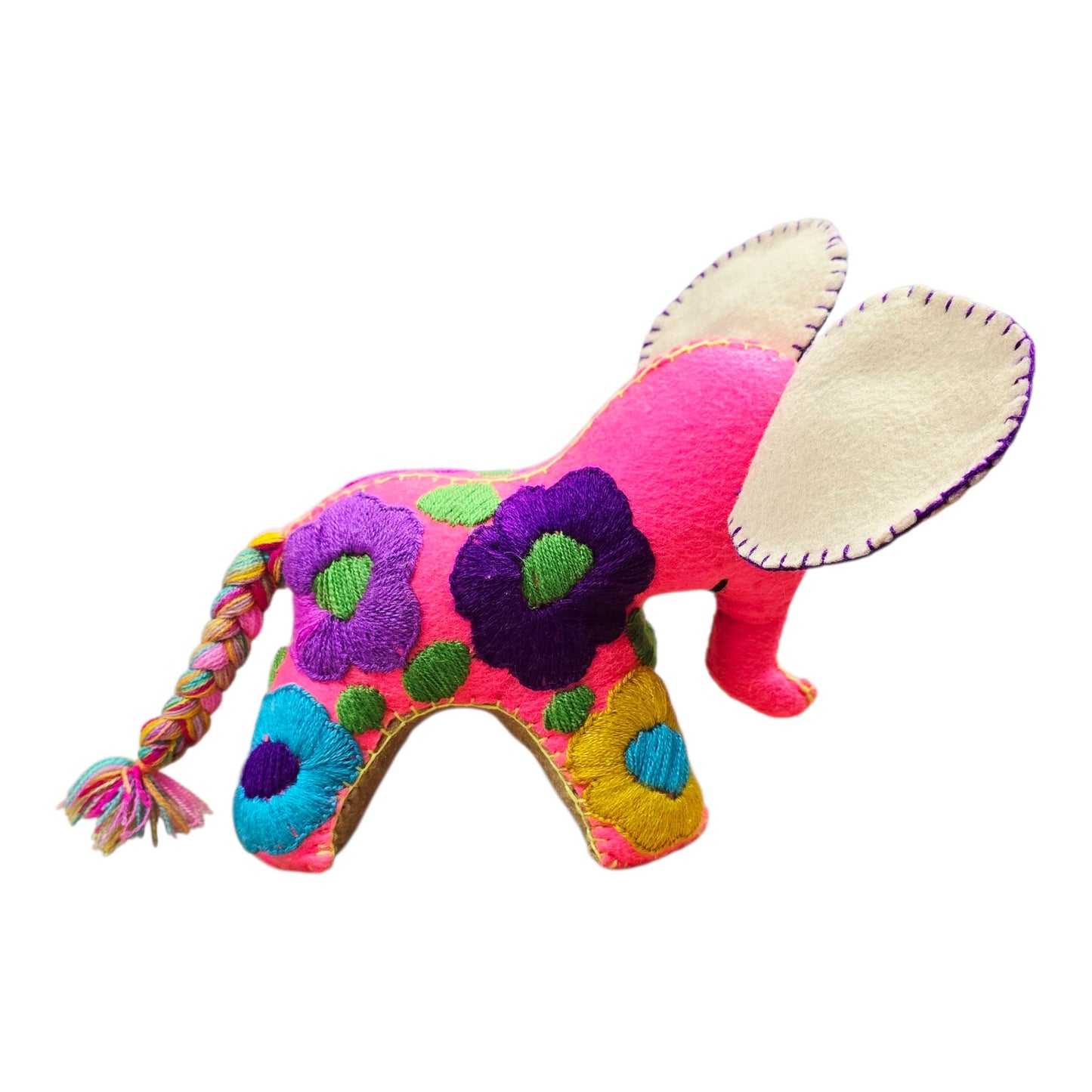 Boho Embroidered Elephant Plush Mexican Folk Art Colorful Otomi Style Decor