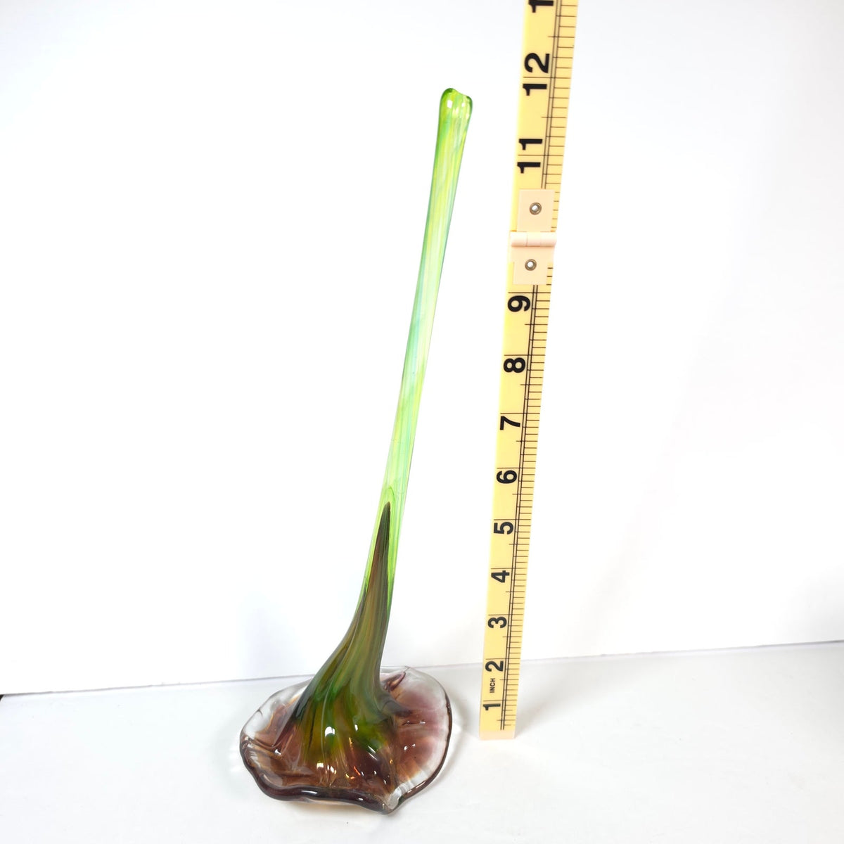 Vintage Art Glass Calla Lily Flower Long Green Stem Purple Pink Bloom 12 Inch