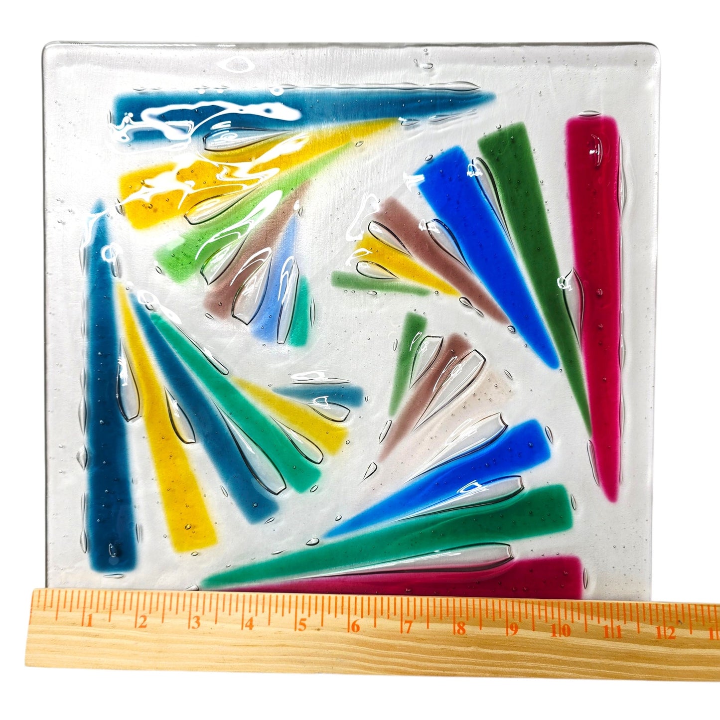 Fused Glass Decorative Tray Square Abstract Multicolor Art Glass Heavy Display
