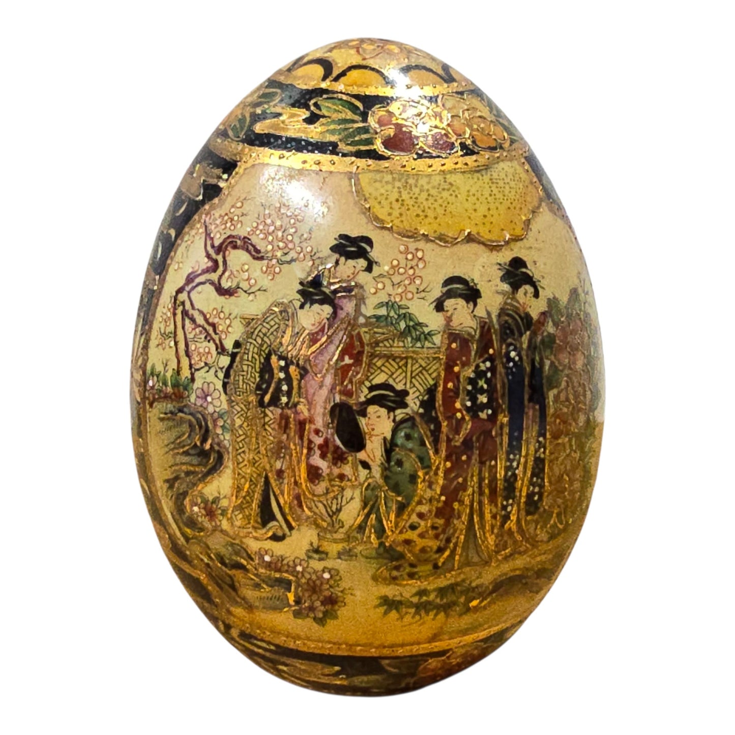Vtg Satsuma Egg Figurine Hand Painted Geisha Floral Gilt Japan Ceramic