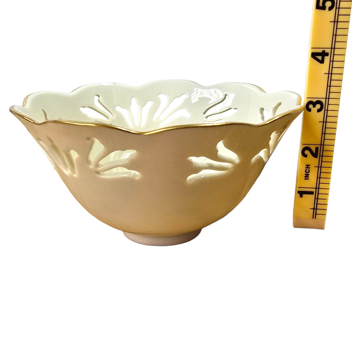 Lenox Ivory China Pierced Lace Bowl Gold Trim Scalloped Rim 6" Decorative