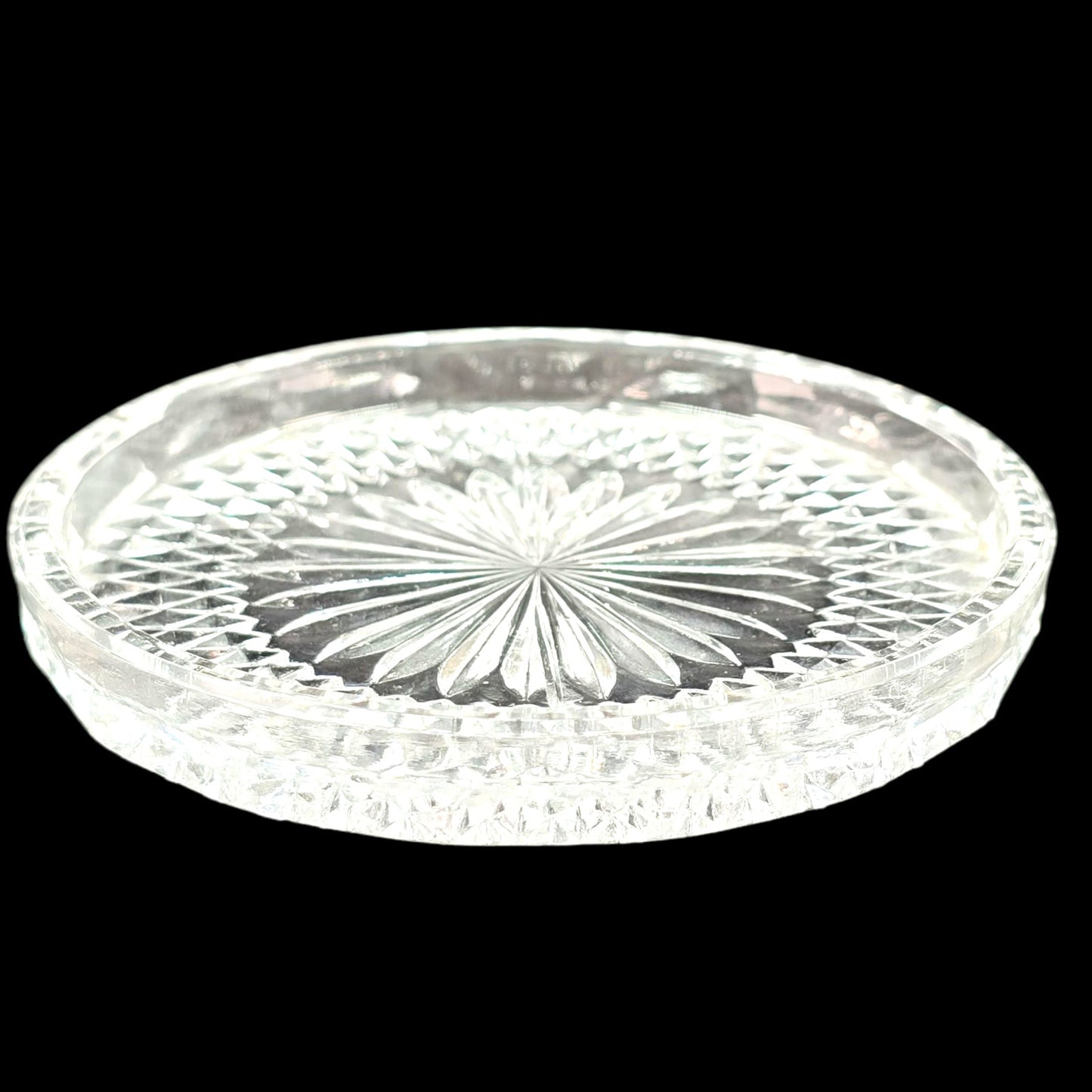 Vintage Clear Glass Coaster Set, Diamond Cut Coasters Set of 6