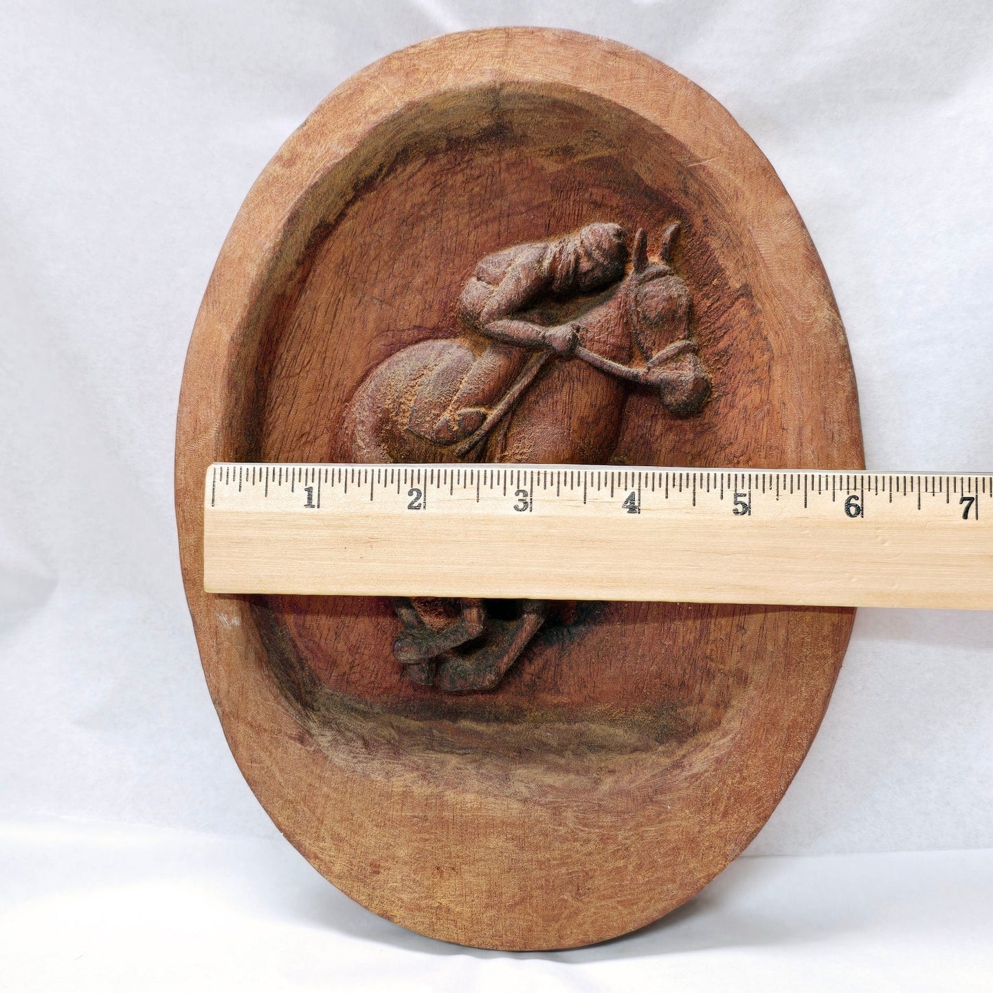 Vintage Rustic 1960's Ethiopian Wooden Horse and Rider in Motion Plaque Hand Carved