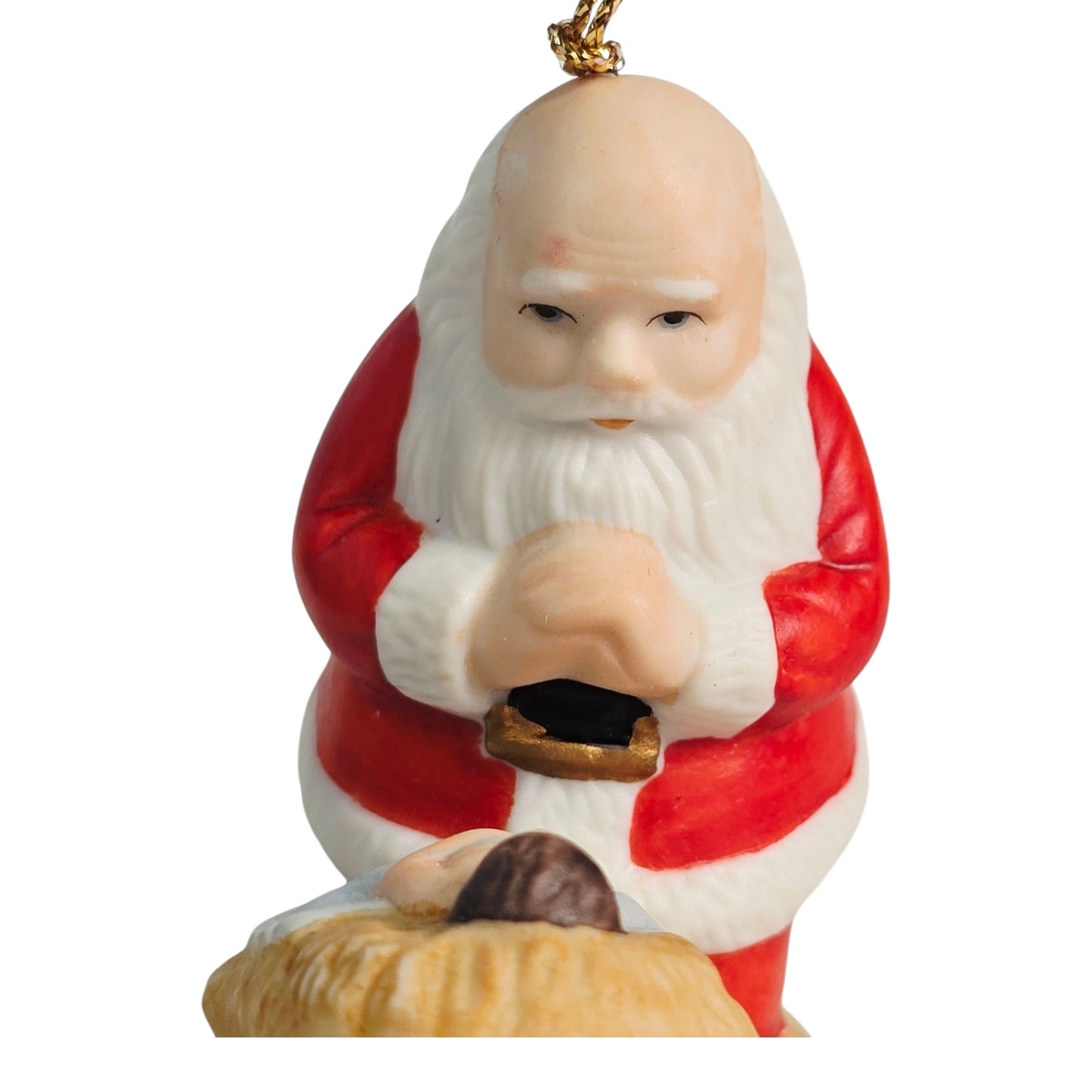 Vtg "The Kneeling Santa" Ornament 1985 by Roman Original Box, Santa & Baby Jesus