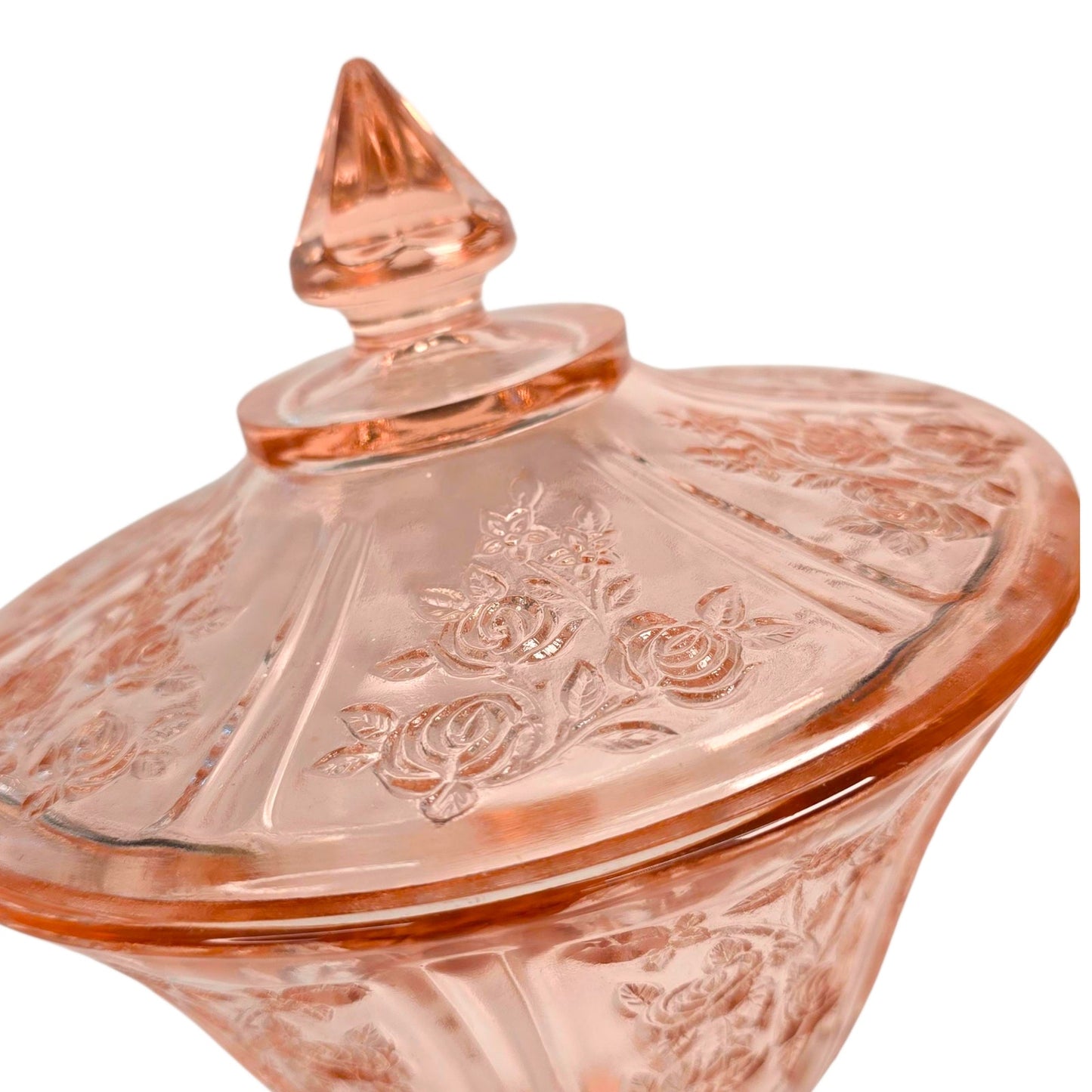 Vintage Sharon Pink Rose Lidded Compote Federal Glass, Pink Depression Glass