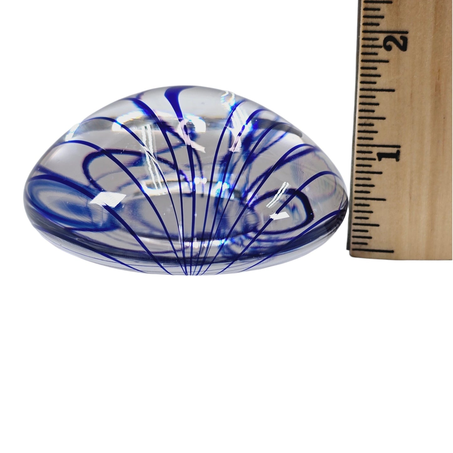 Hand-Blown Art Glass Paperweight, Cobalt Blue Swirl Design, 3" D x 1.25" H