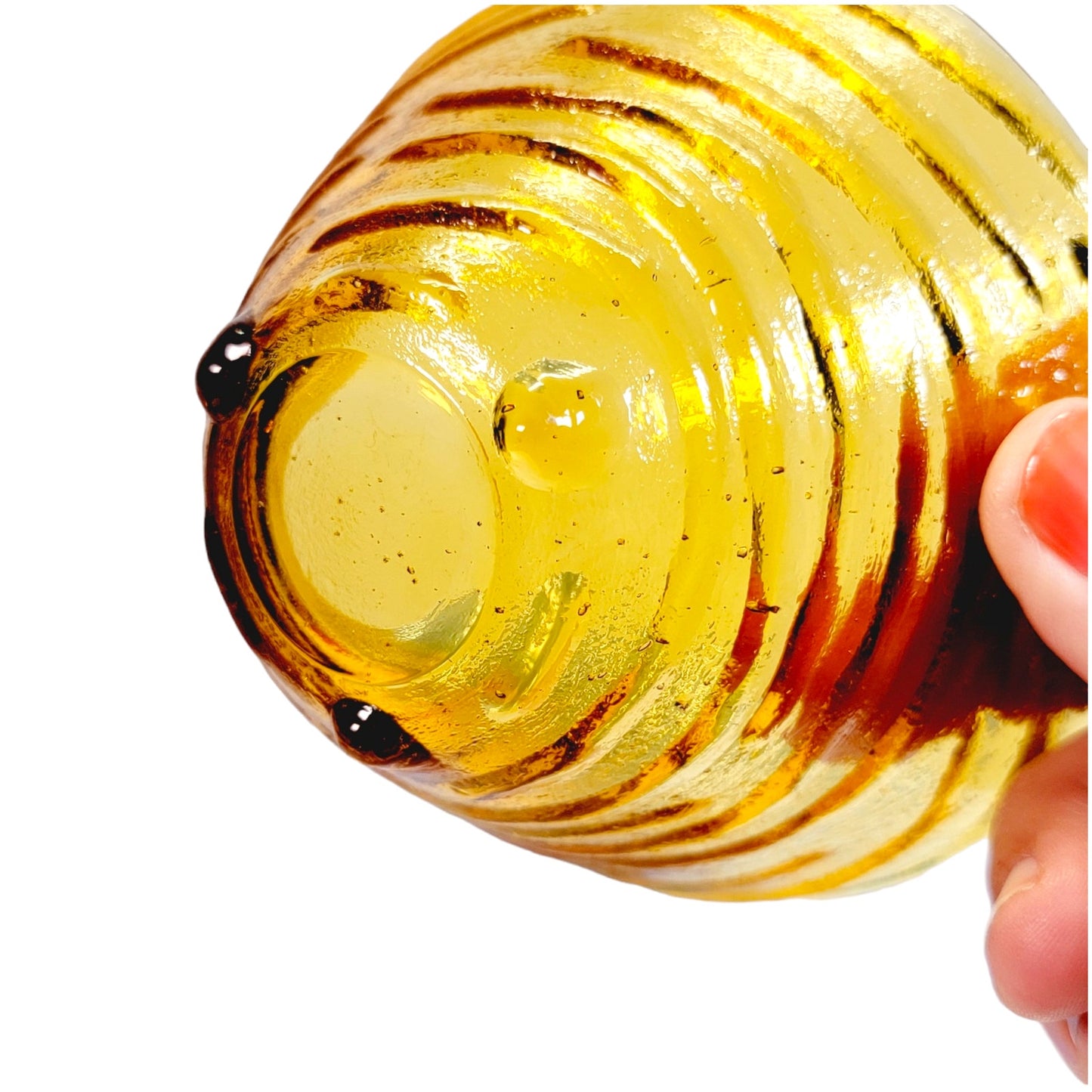 Swirled Ribbed Footed Amber Glass Bowl, Amber Glass Trinket Dish