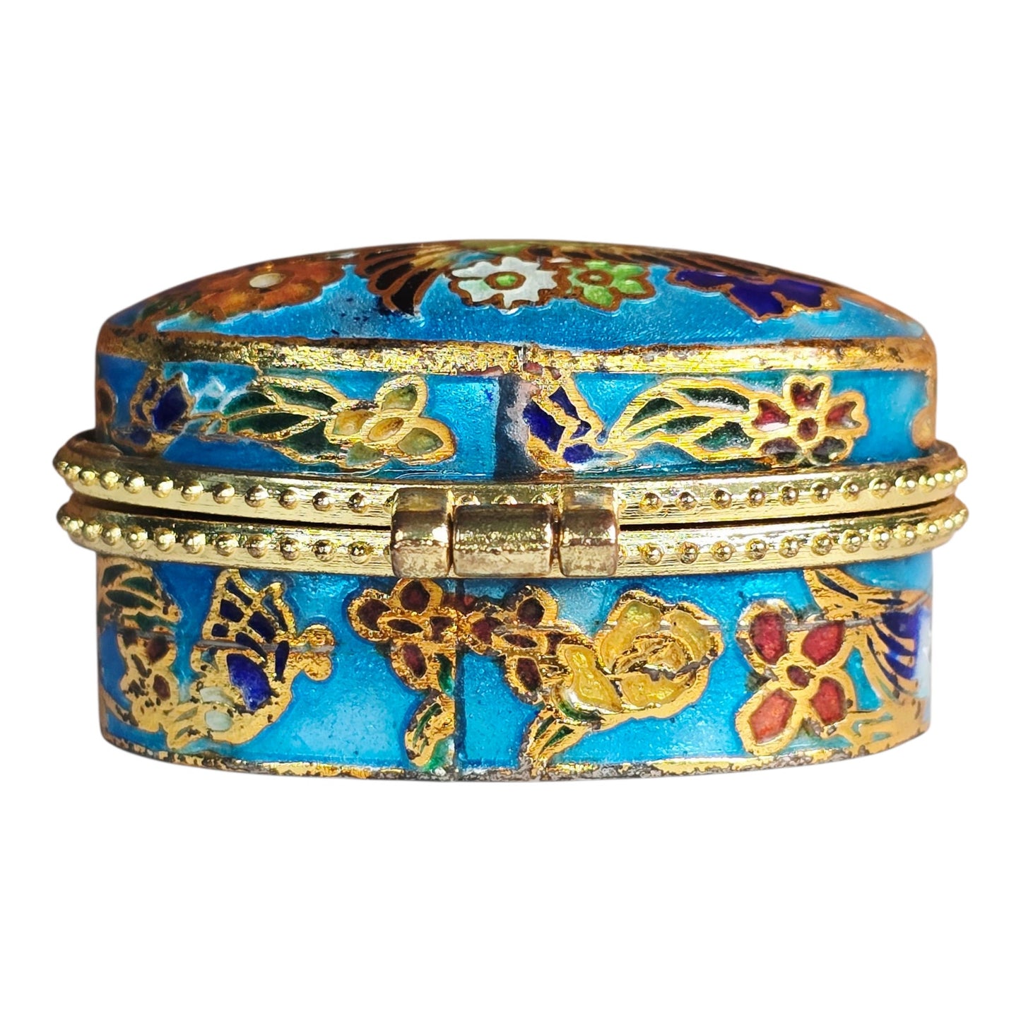 Vintage Cloisonne Trinket Box - Hummingbird & Flowers