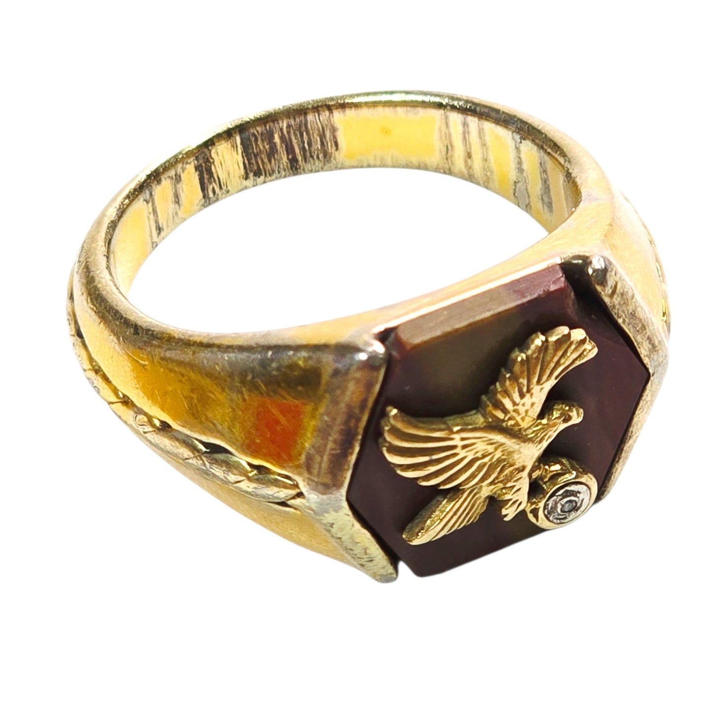 AS IS Franklin Mint Men's Eagle Gemstone Signet Ring 925 & 10K-11.5 Men's Ring