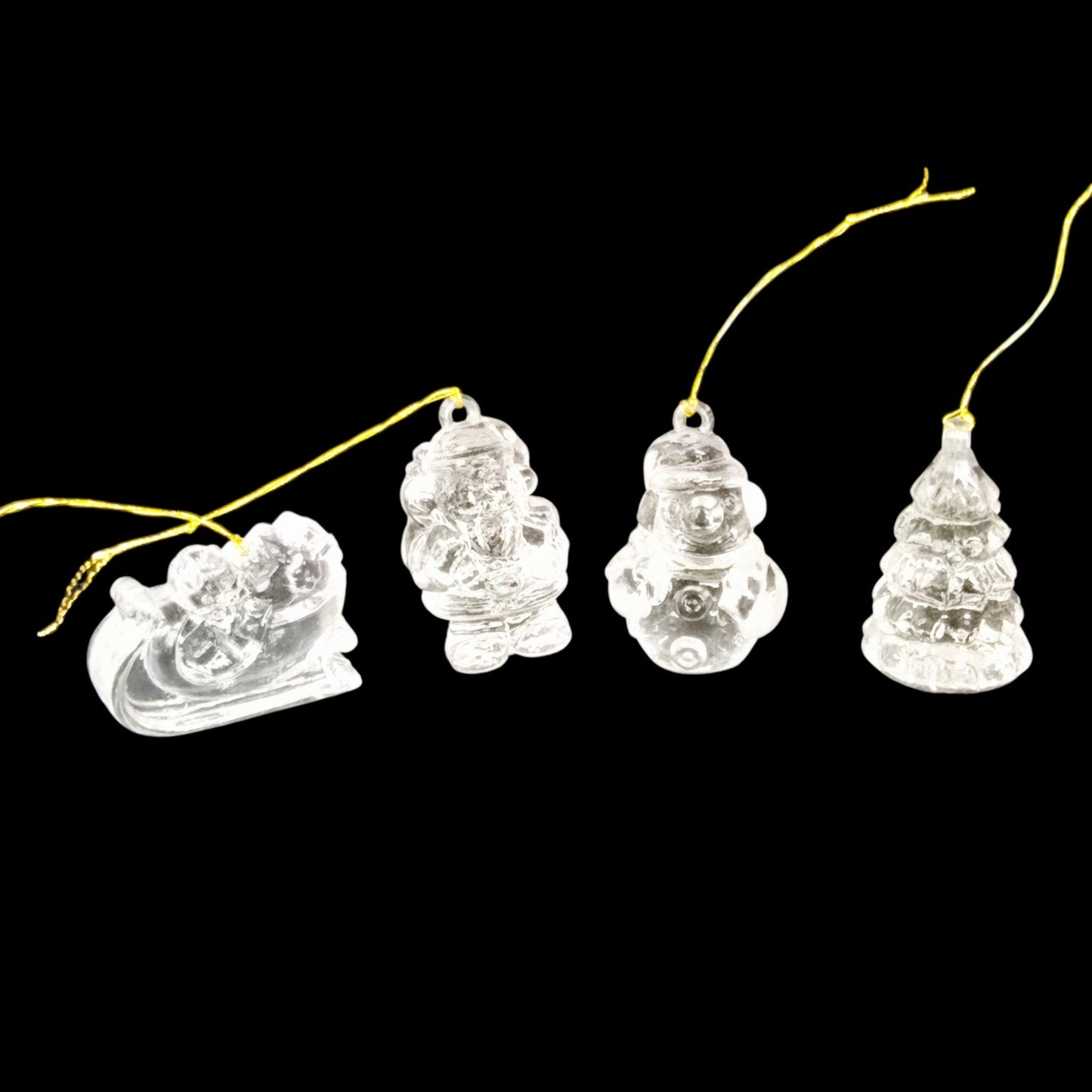 Set of 4 Vintage Miniature Clear Acrylic Christmas Ornaments