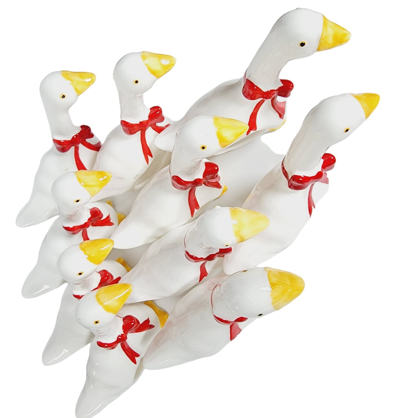 Set of 10 Vintage Geese Napkin Rings Holders, Red Ribbon Goose, Cottage Core