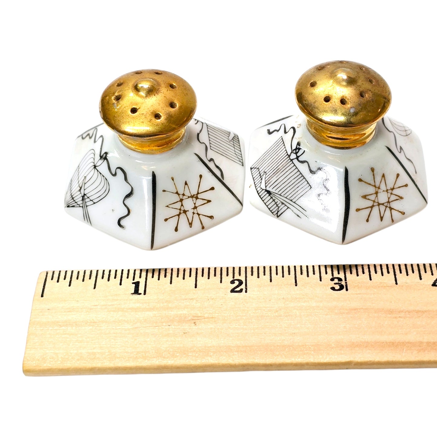 Vintage PAC Japan MCM Geometric Birdcage Design Salt Pepper Shakers, 1950s Retro Atomic