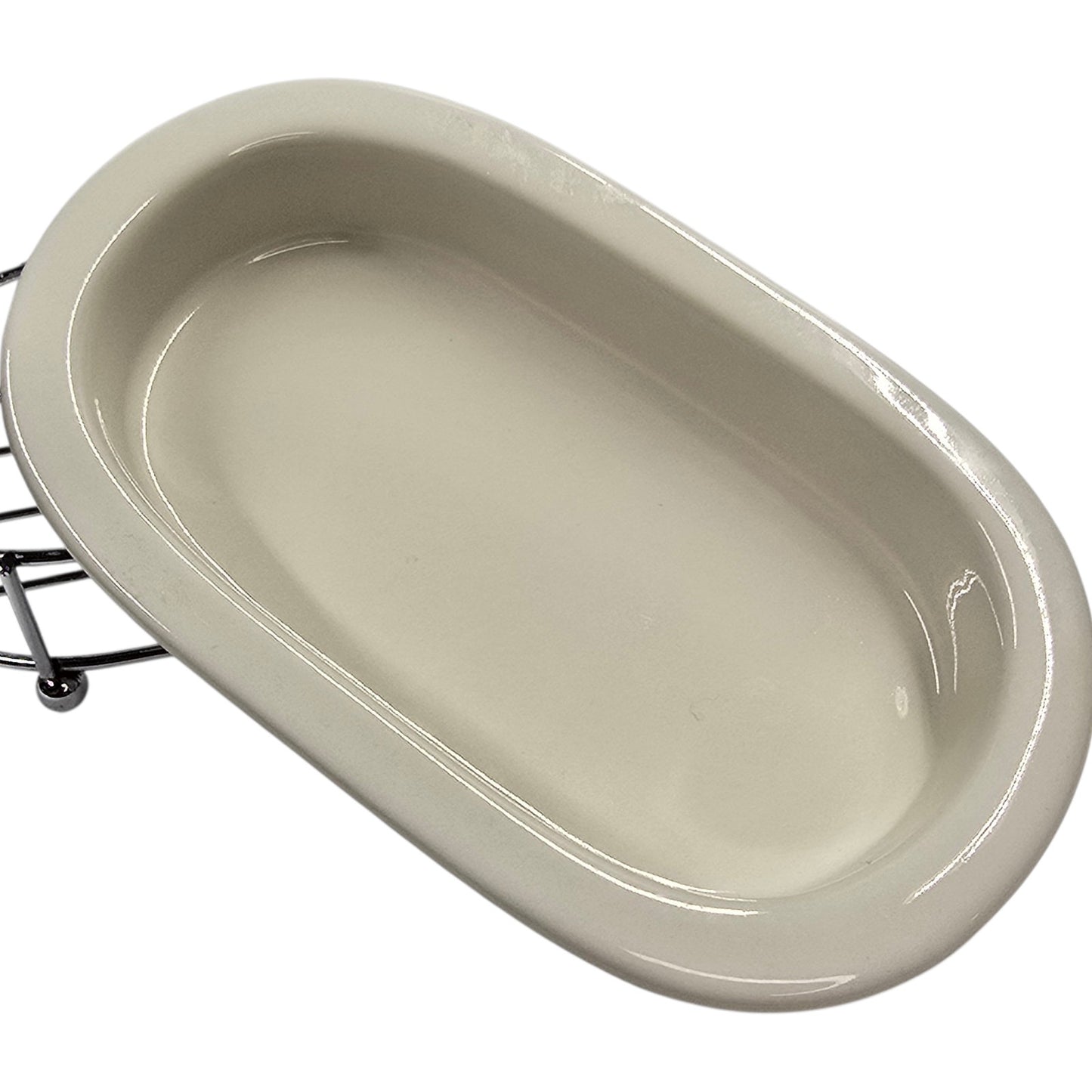 Vintage Crabtree & Evelyn London Ceramic Soap Dish with Chrome Wire Stand
