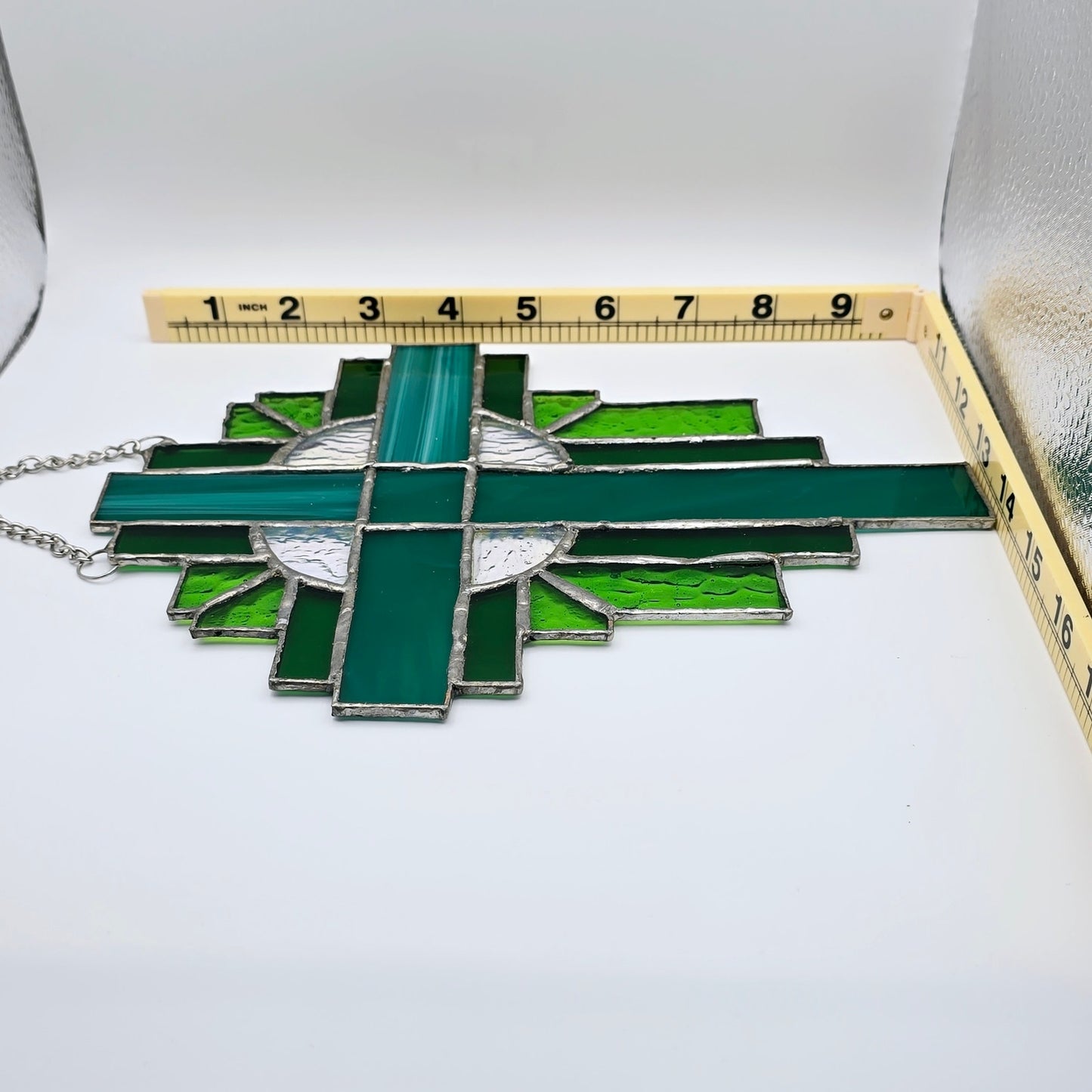 Stained Glass Cross Sun Catcher, Green Glass Cross, Easter Decor