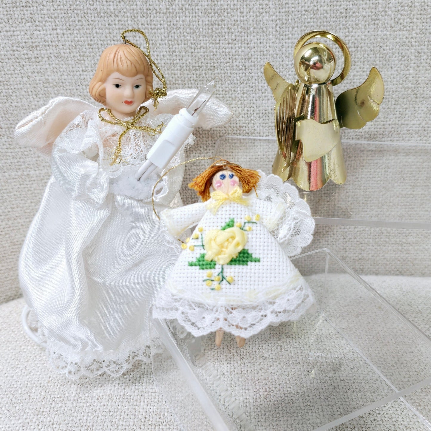 Lot of 3 Small Vintage Angel Ornament and Miniature Tree Toppers
