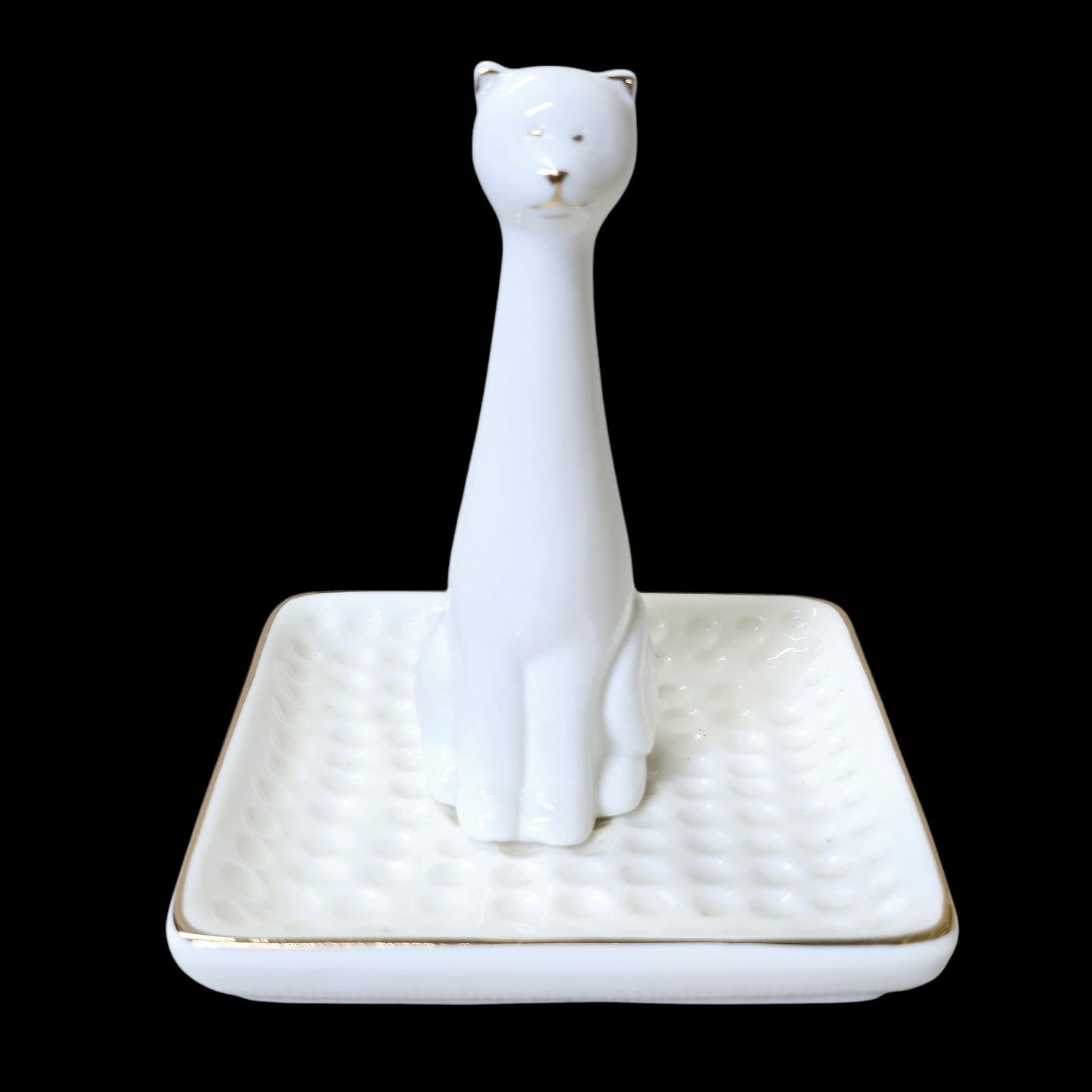 Sagebrook Home Porcelain White Gold Cat Square Ring Holder