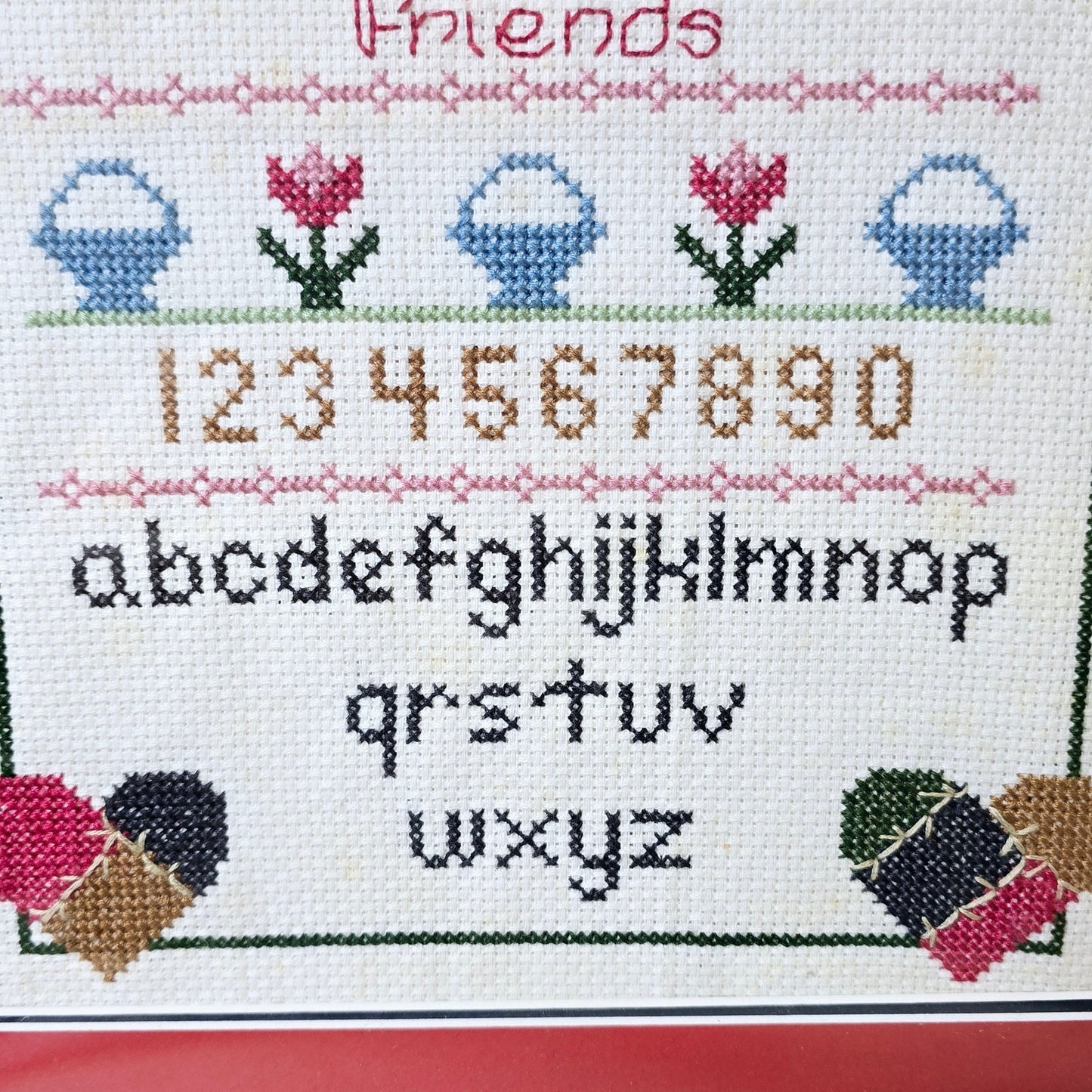 Vintage Framed Completed Alphabet Cross Stitch "No One Is Rich Enough To Be Without Friends" 16" by 11.5"