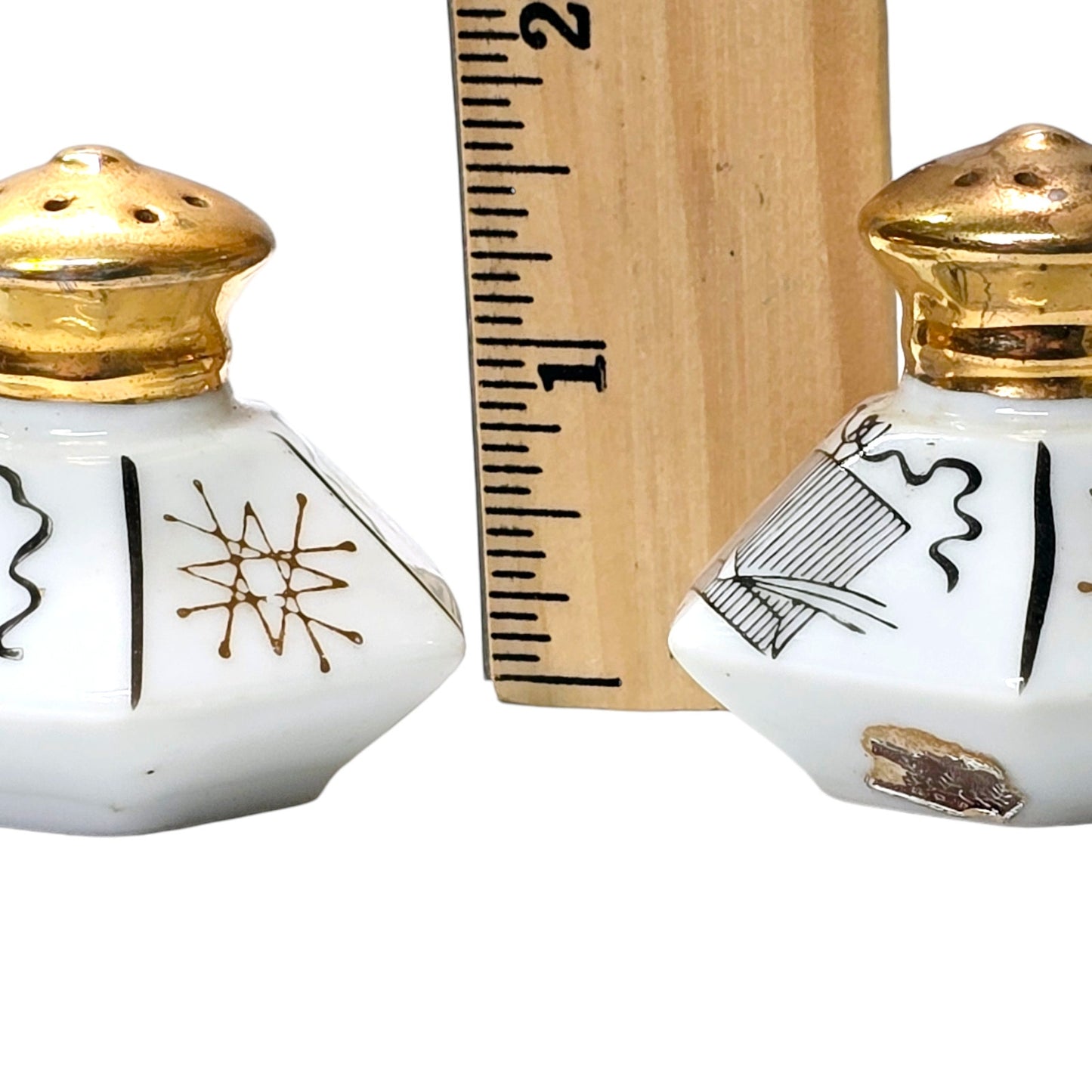 Vintage PAC Japan MCM Geometric Birdcage Design Salt Pepper Shakers, 1950s Retro Atomic