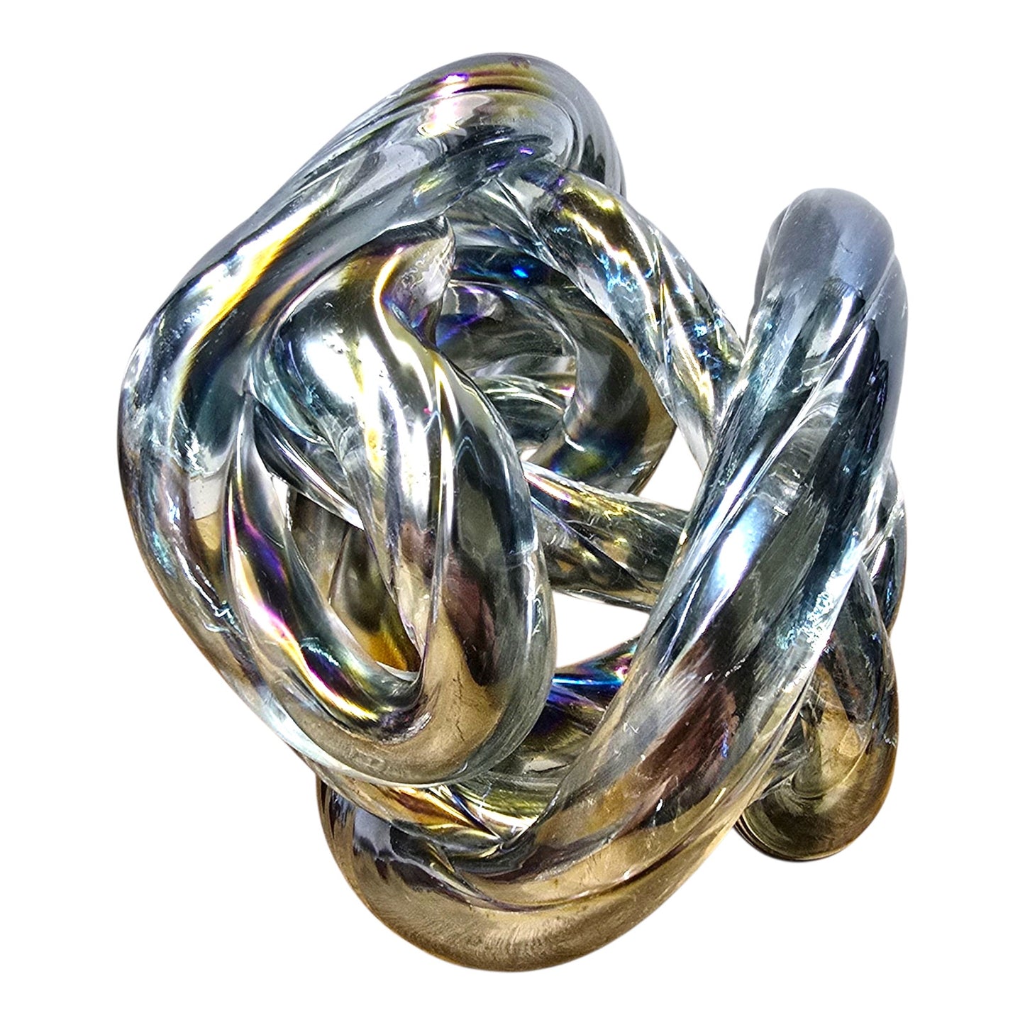 Iridescent Glass Infinity Knot Sculpture Twist Loop Orb Modern Home Decor Blue