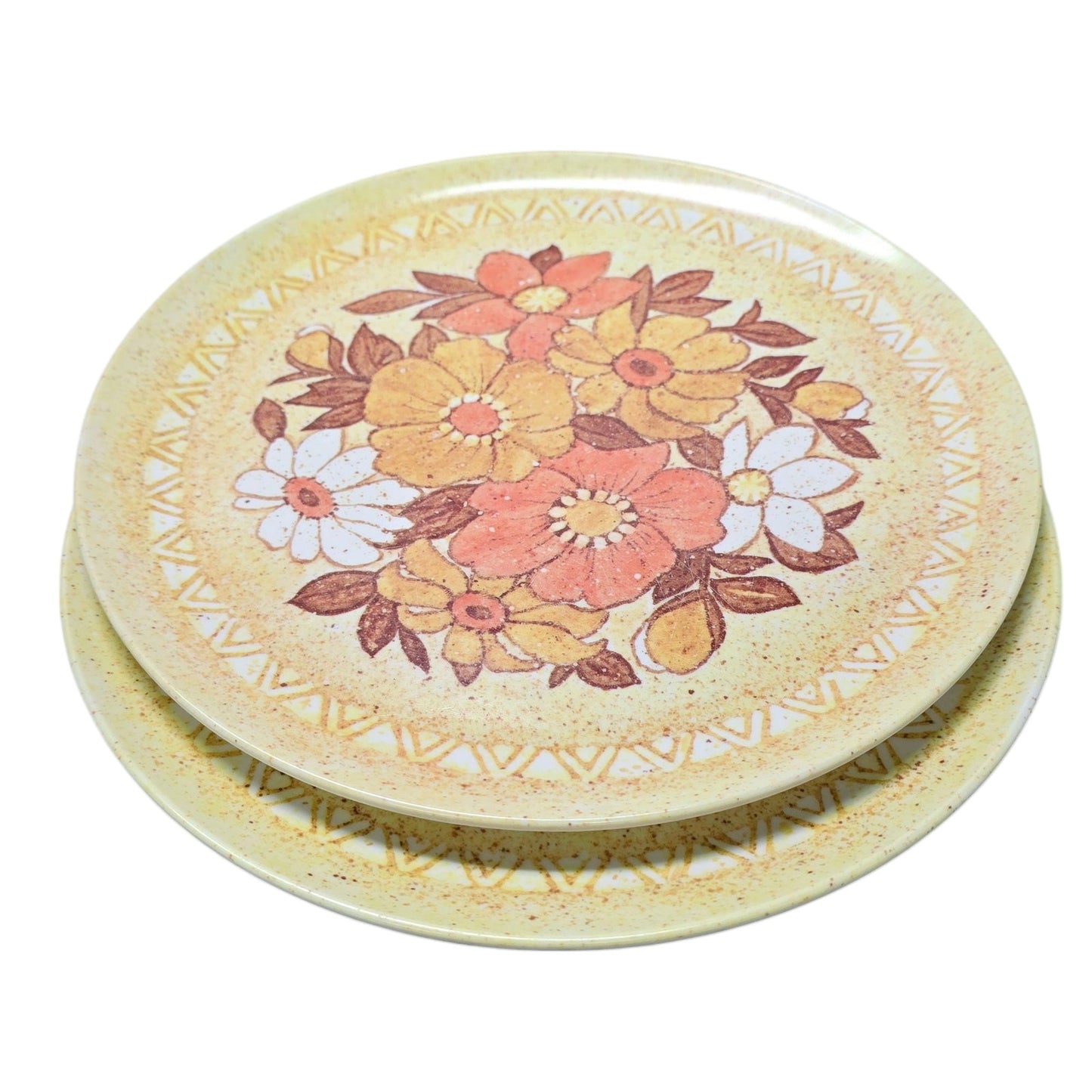 Vintage California Melamine Daisy Dinner Plates Los Angles, California Set of 2